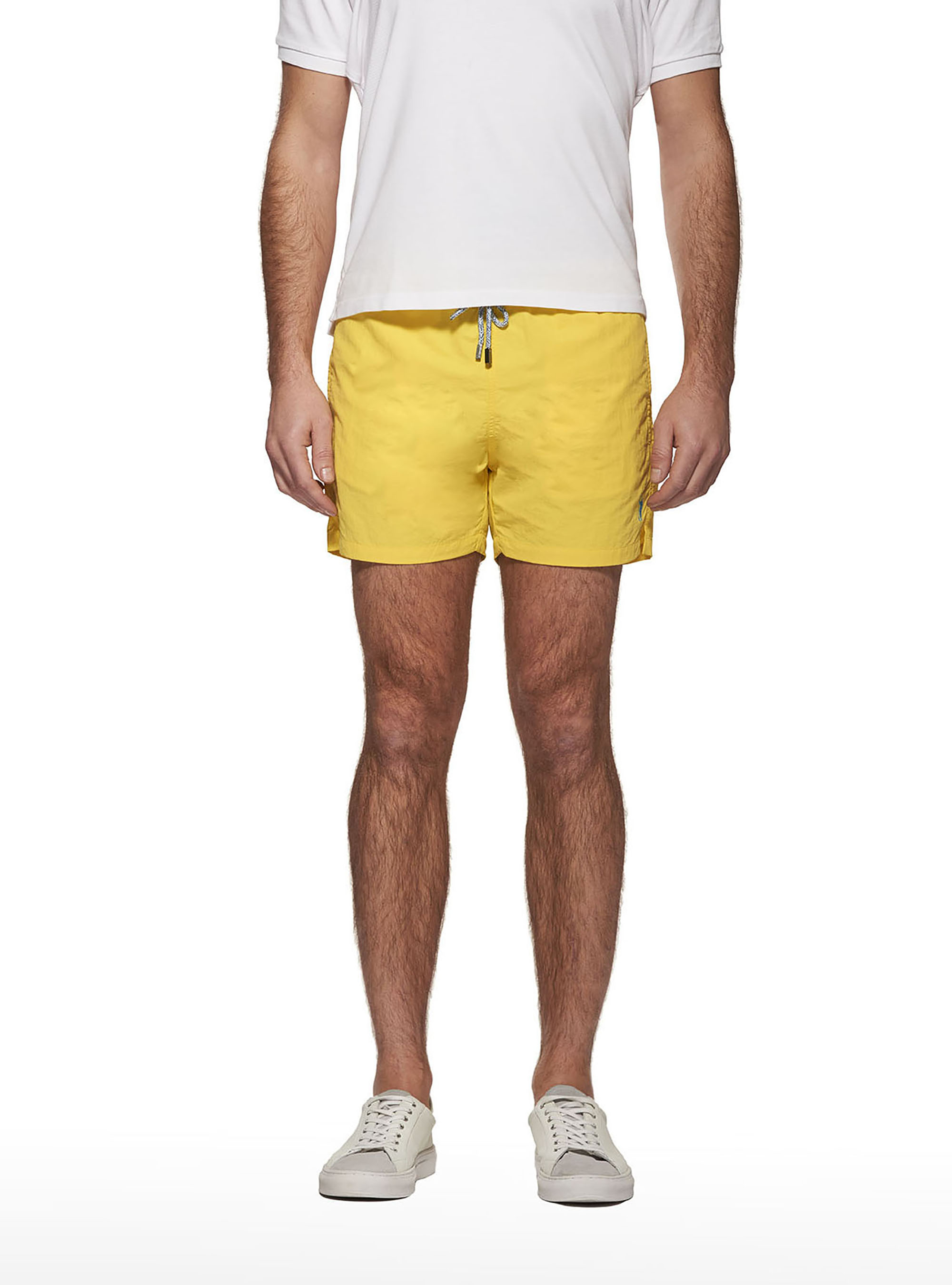 Basic plain colour swimsuit with embroidery, YELLOW