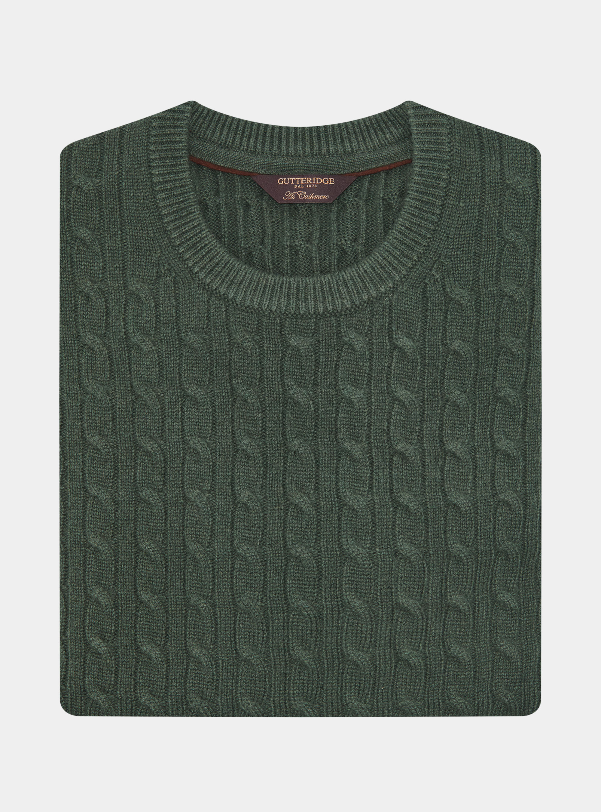 Maglia girocollo con treccia in lana e cashmere, MILITARE 0609C