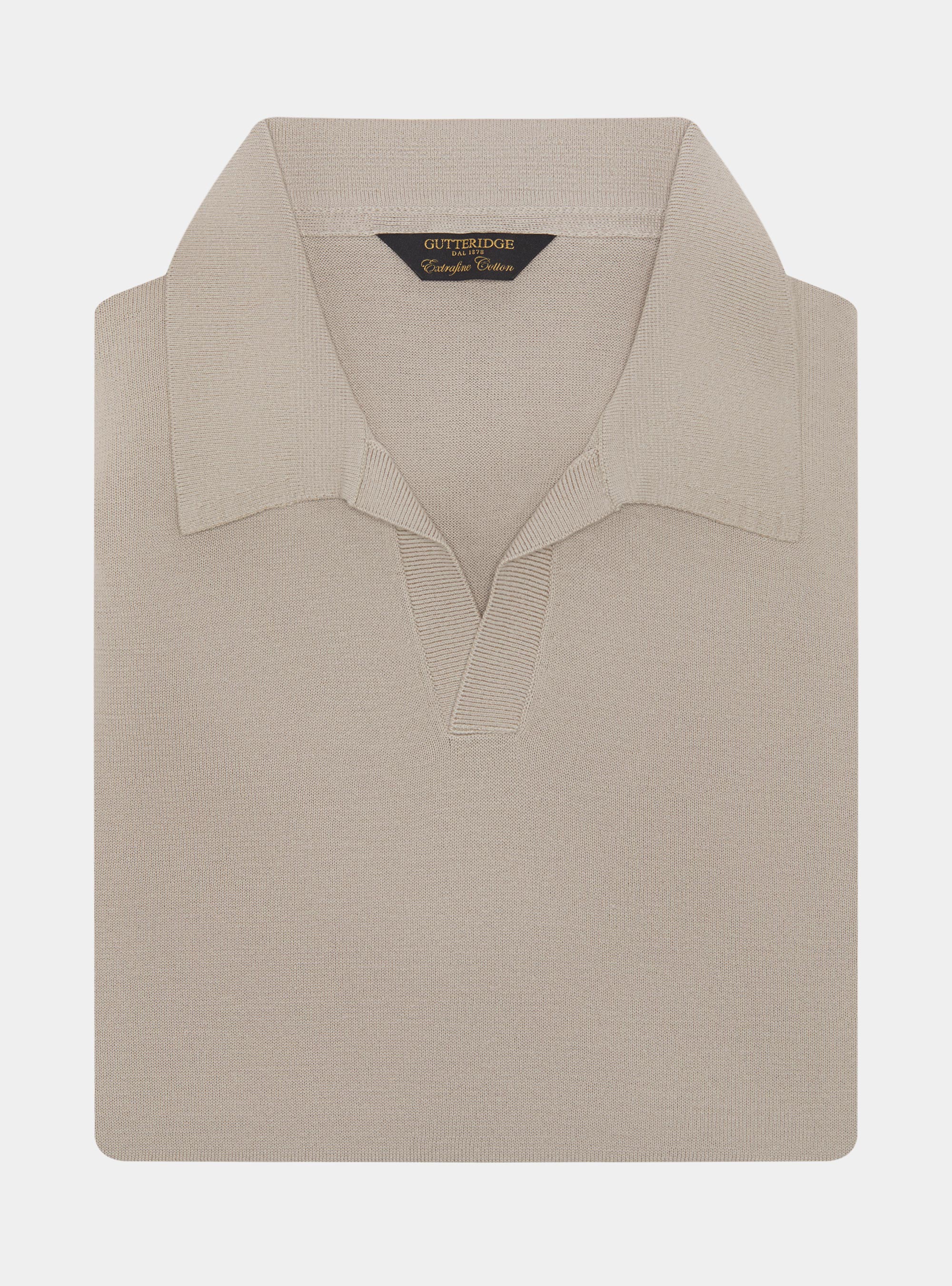 Polo in maglia senza bottoni in cotone extrafine, SABBIA