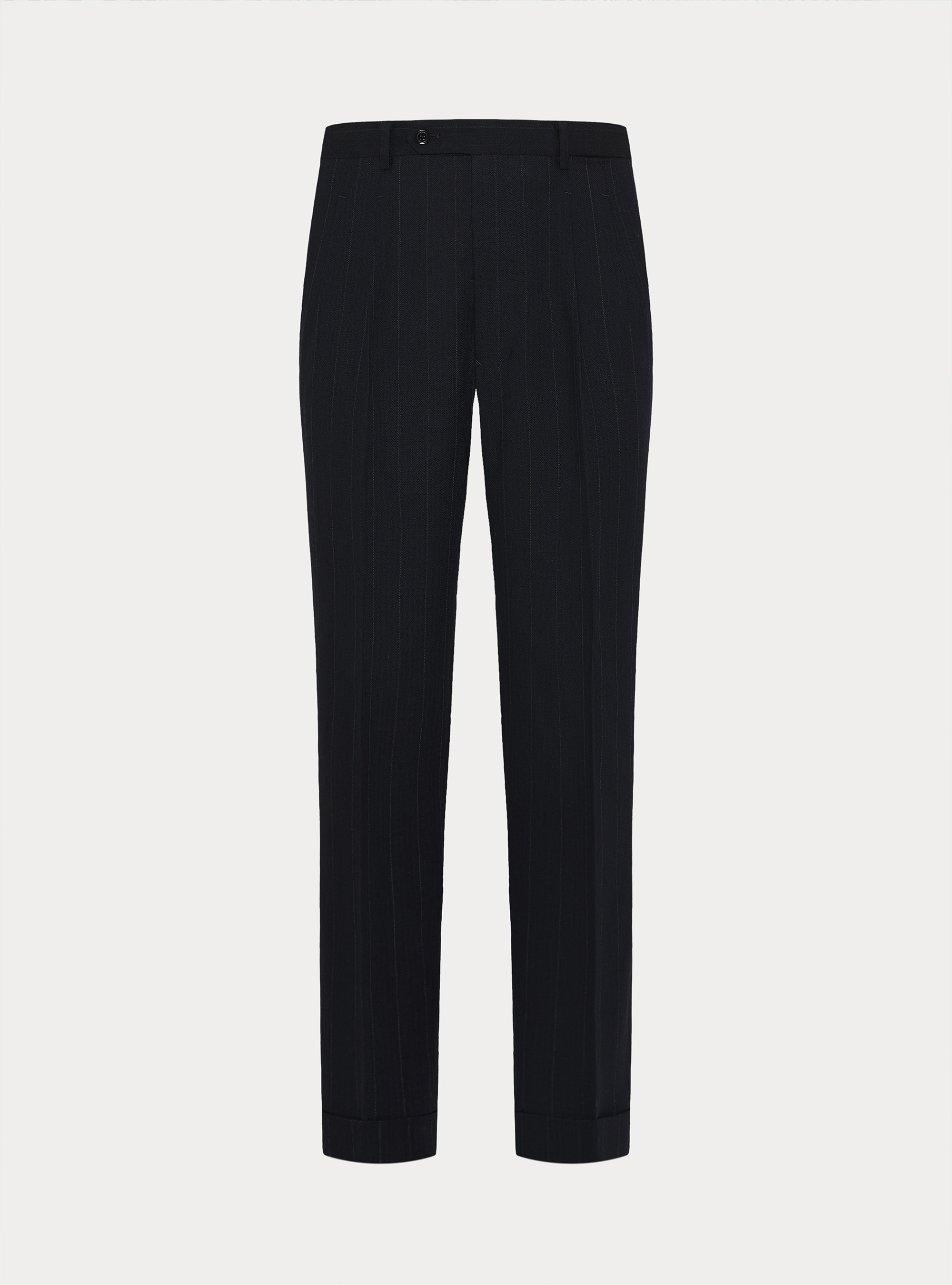 Pantalones de pinzas de pura lana de espiga, AZUL MARINO