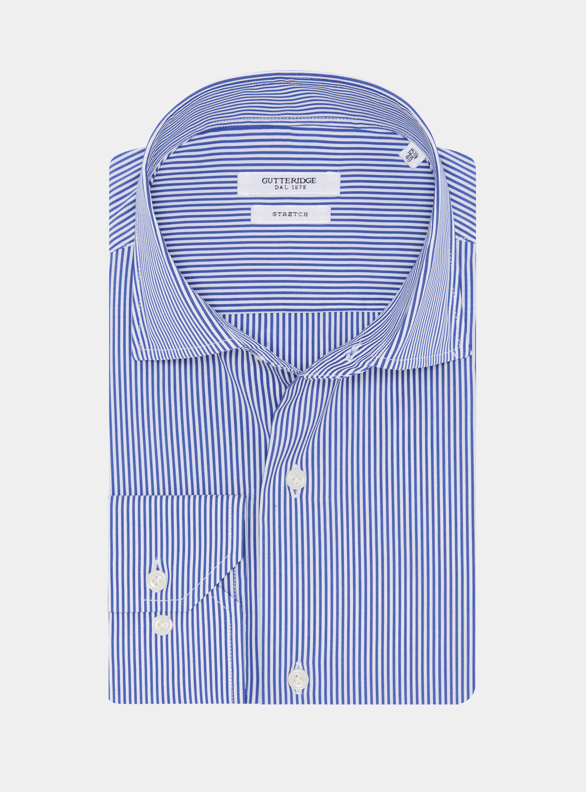 Camicia in cotone rigato popeline stretch, BLU