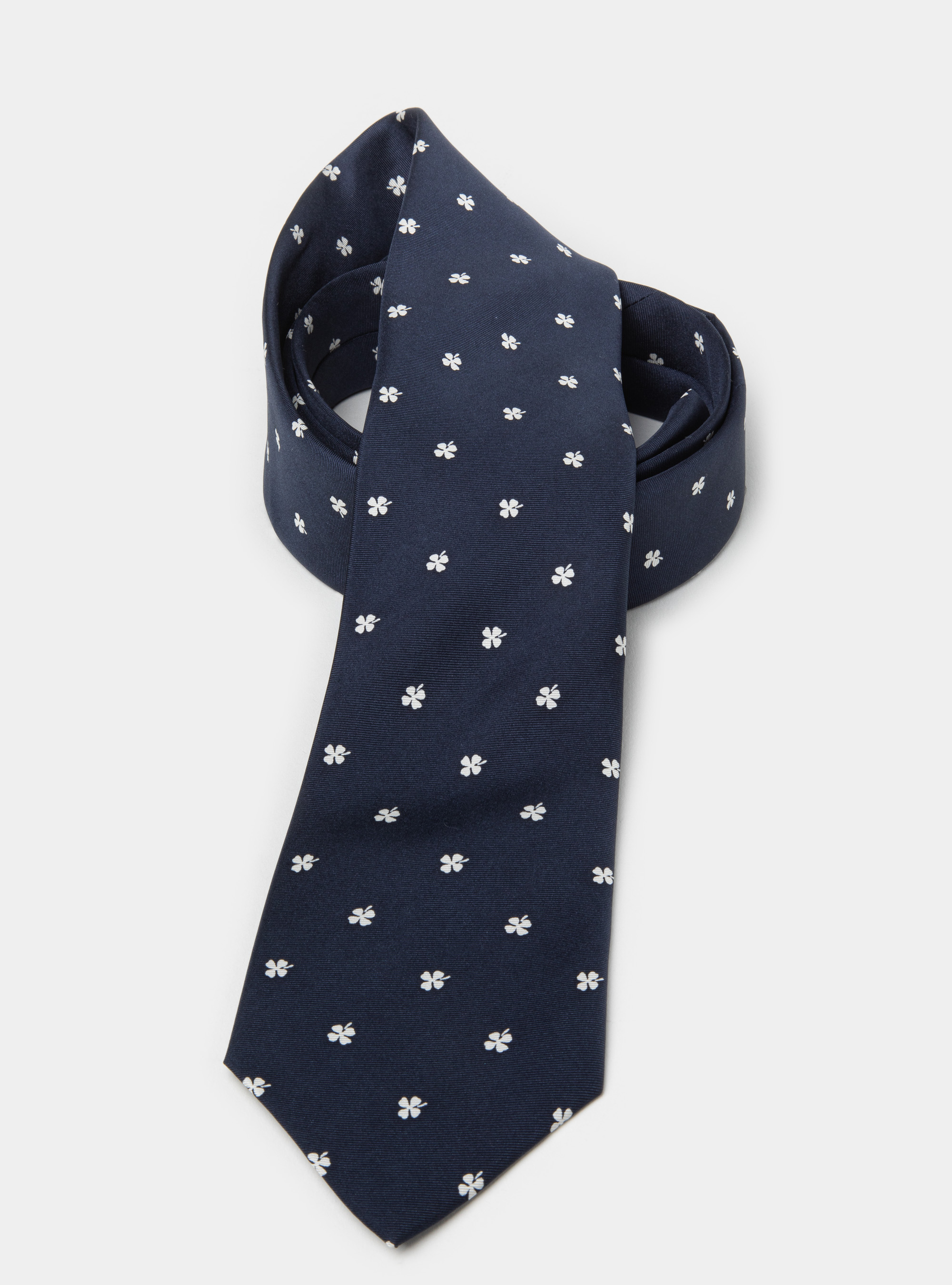 Cravatta in seta stampa quadrifoglio, BLU NAVY