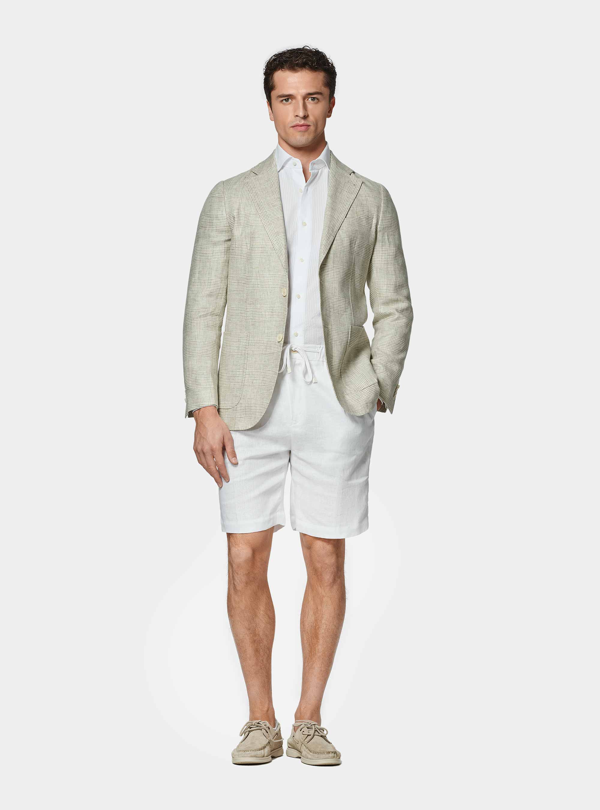 Prince of Wales blazer in pure linen, ECRU