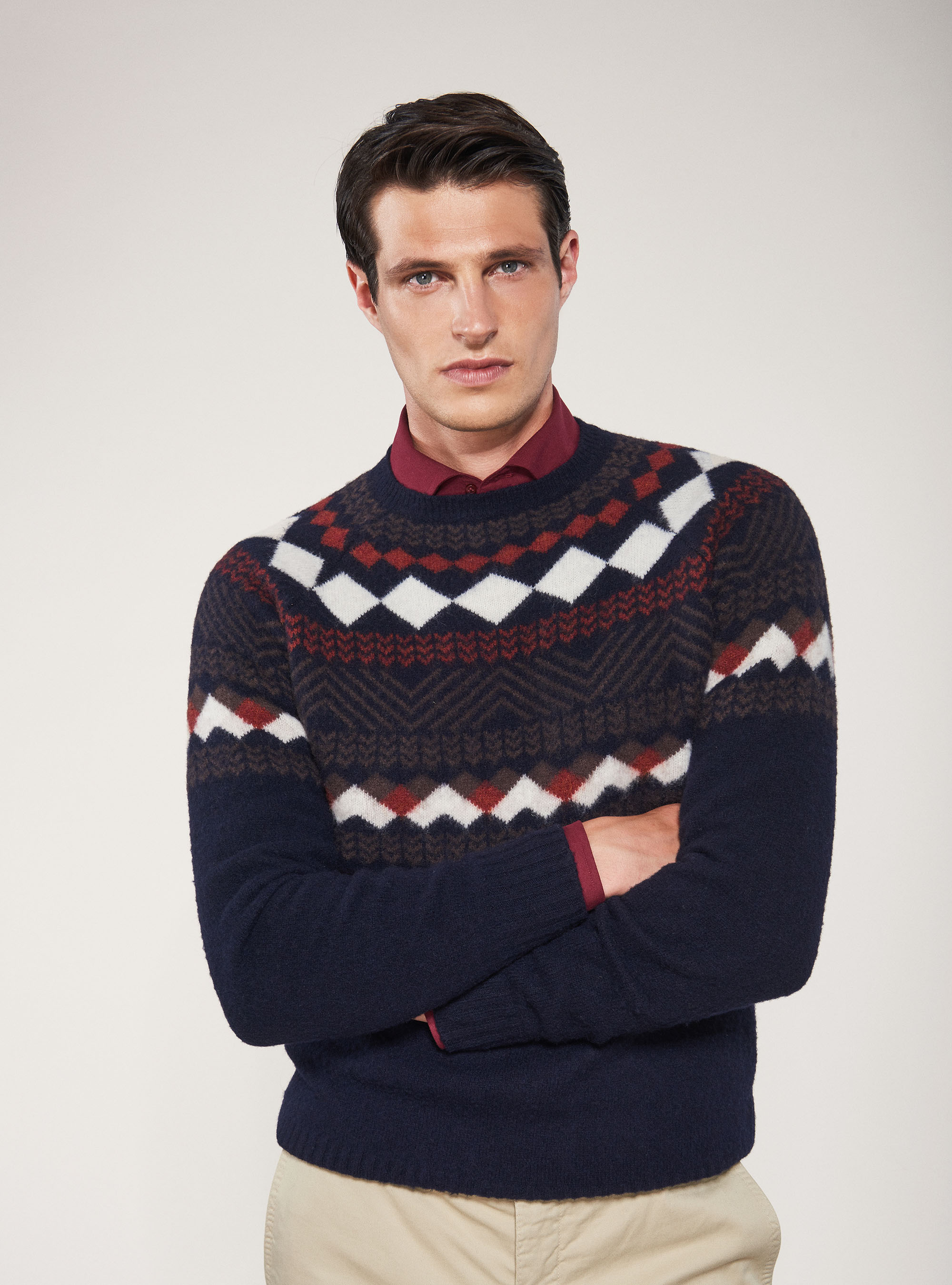 Maglia raglan fantasia jacquard, BLU NAVY