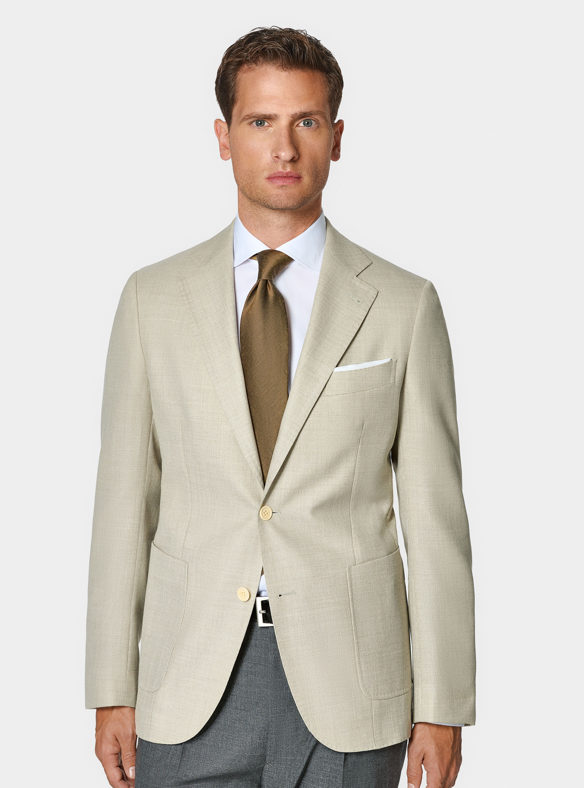 Giacca hopsack in lana Vitale Barberis Canonico, ECRU