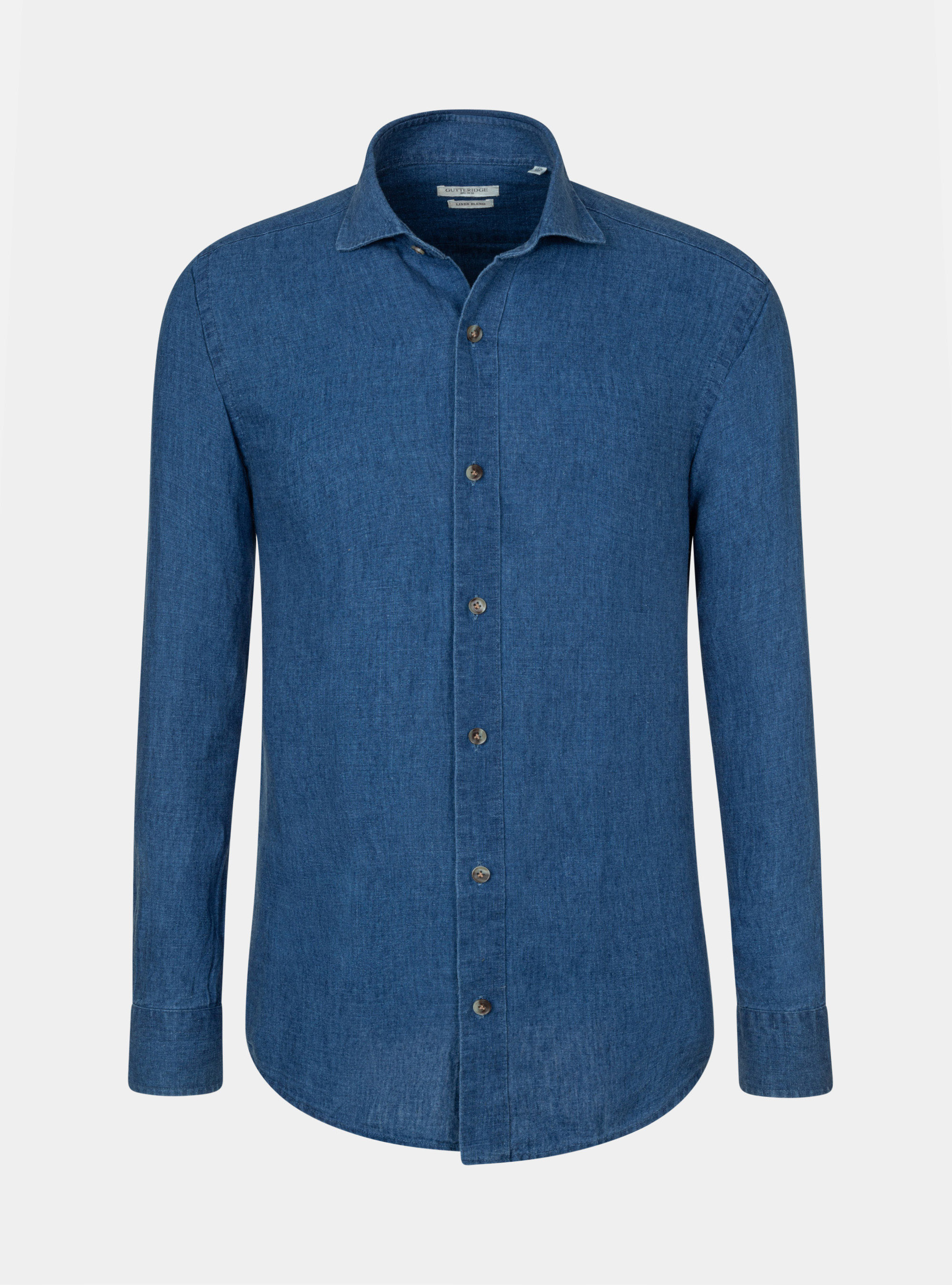 Camisa de algodón con cuello semifrancés, AZUL MEDIO
