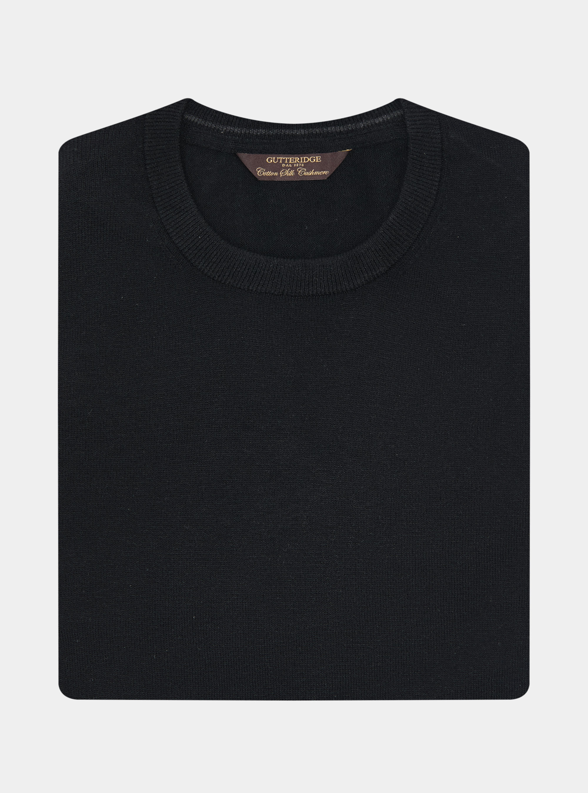 Punto de cuello redondo de algodón, seda y cachemira, NEGRO