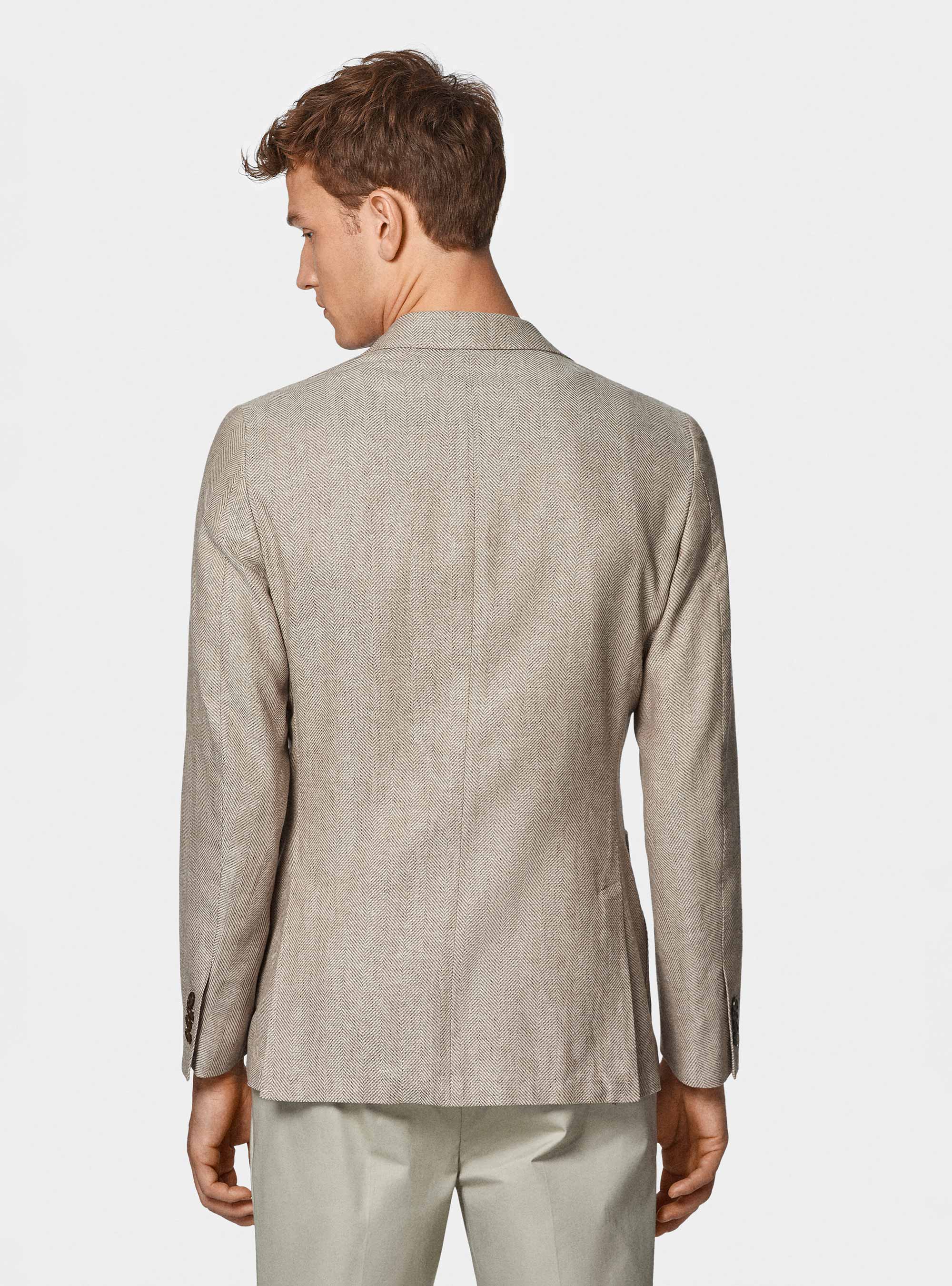 Giacca spigata in lino e cotone, TABACCO