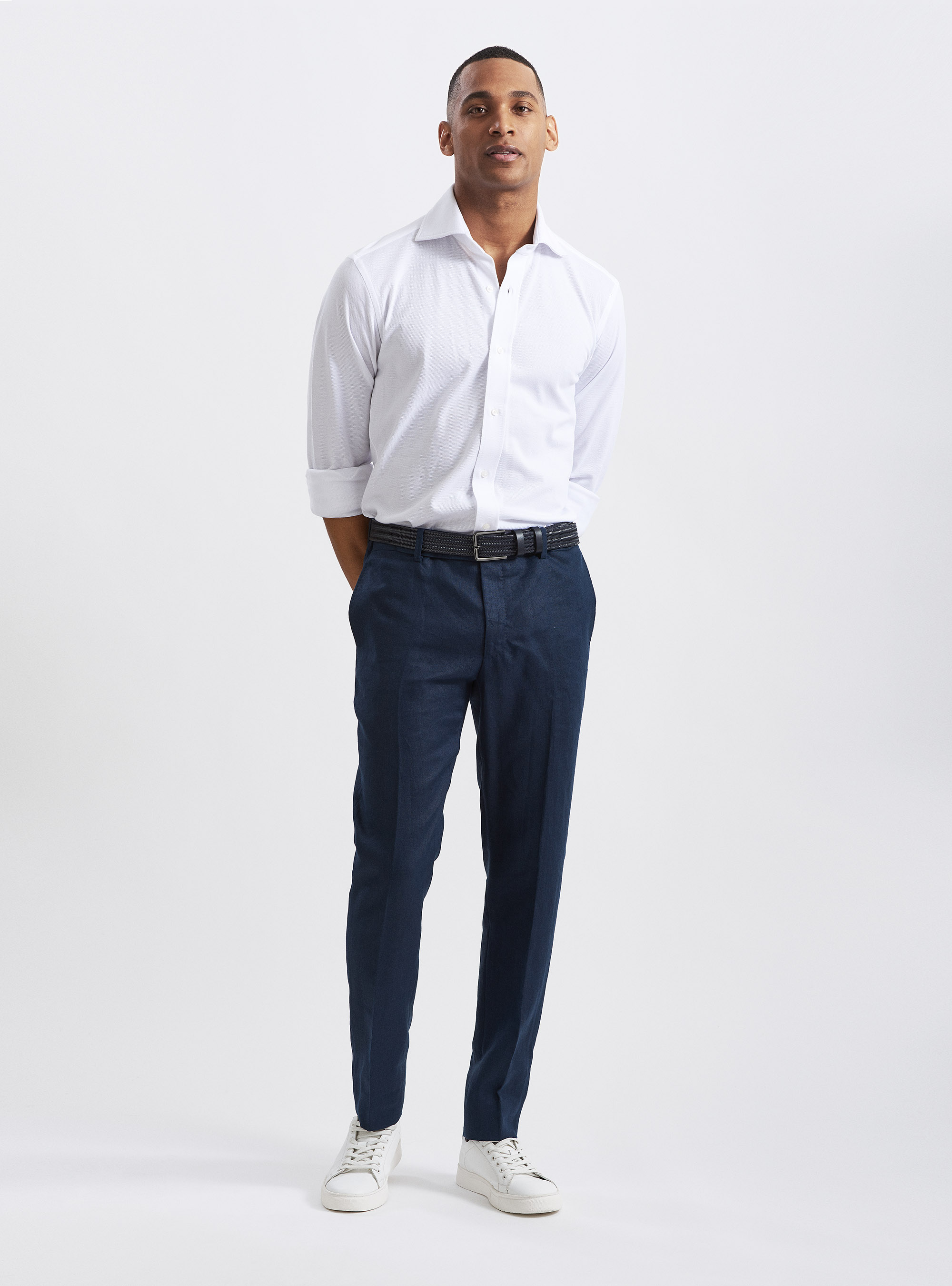 Pantaloni per abito in puro lino, BLU NAVY