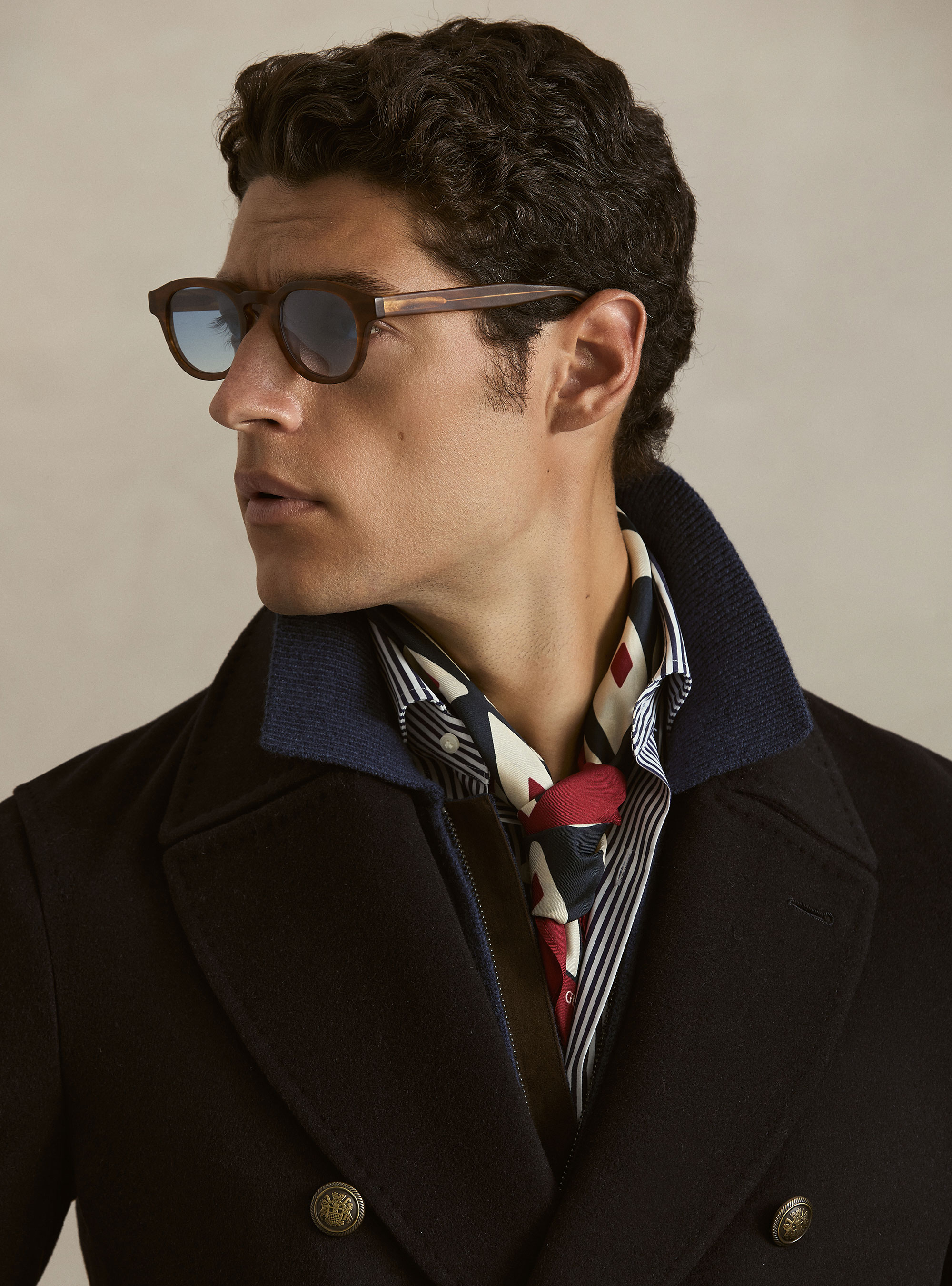 Peacoat de lana y cachemira con botones de metal, AZUL MARINO