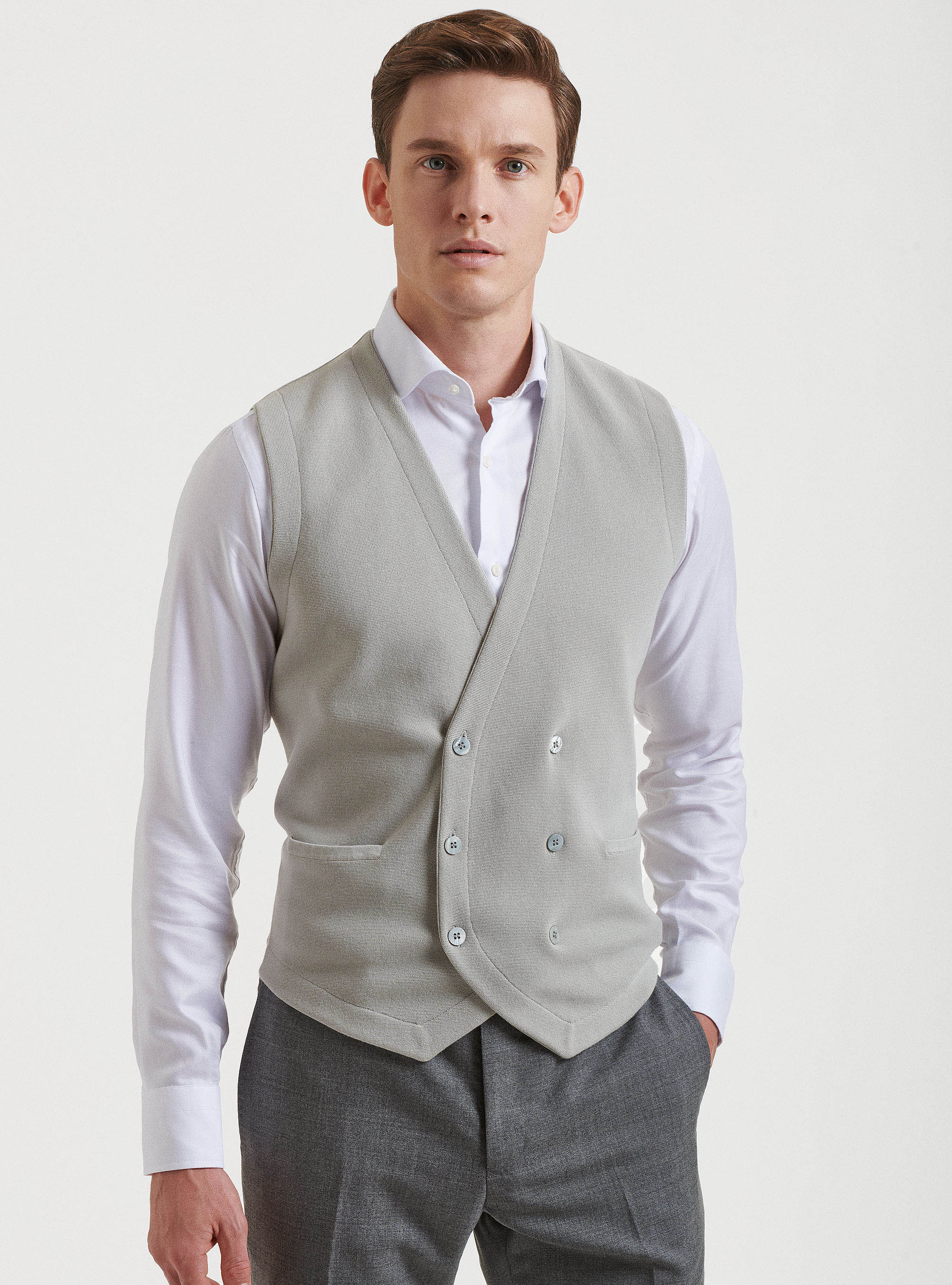 Gilet in maglia in puro cotone extrafine, GRIGIO CHIARO MELANGE