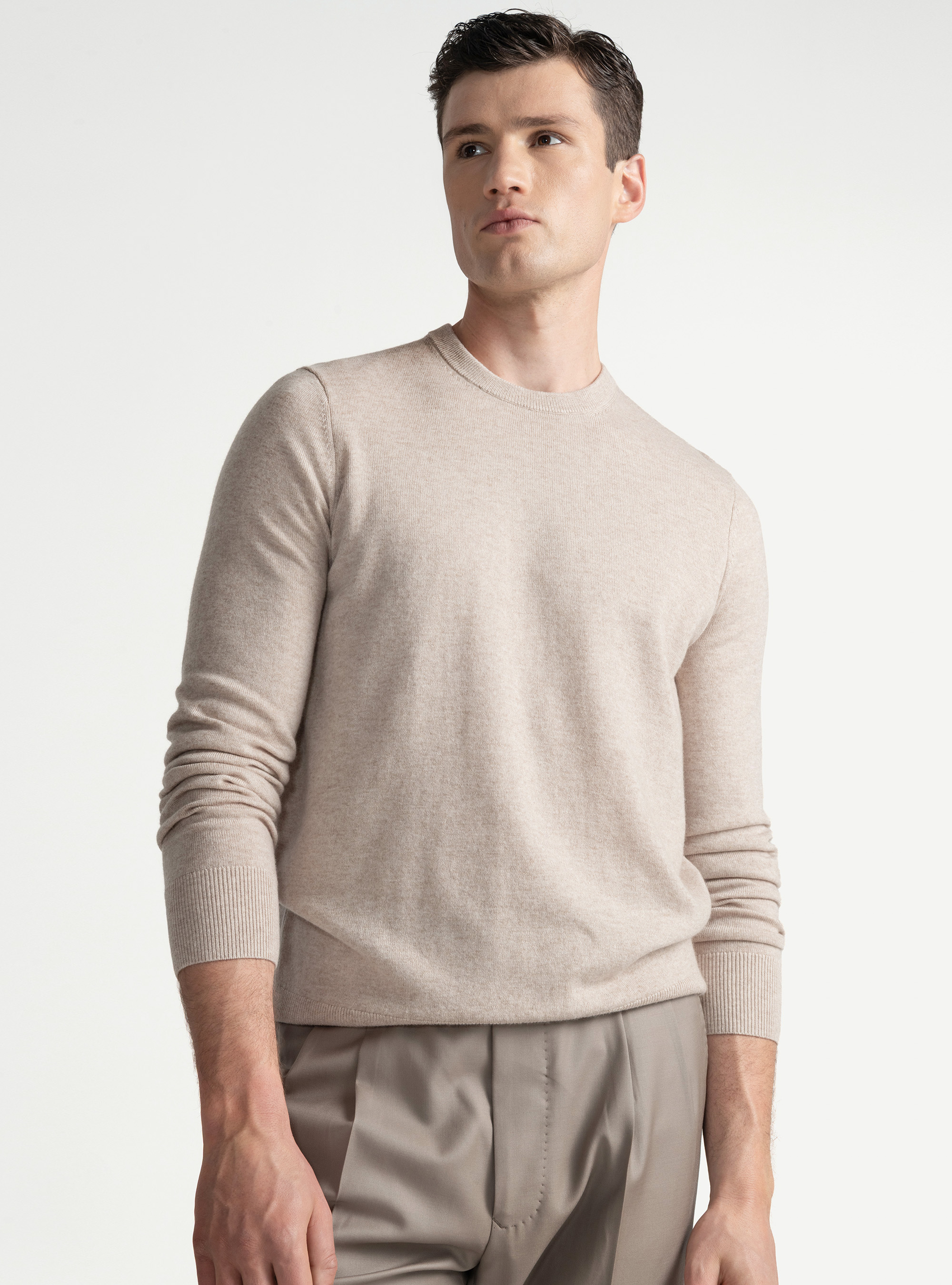 Tricot à col ras du cou en laine mélangée, Ã CRU