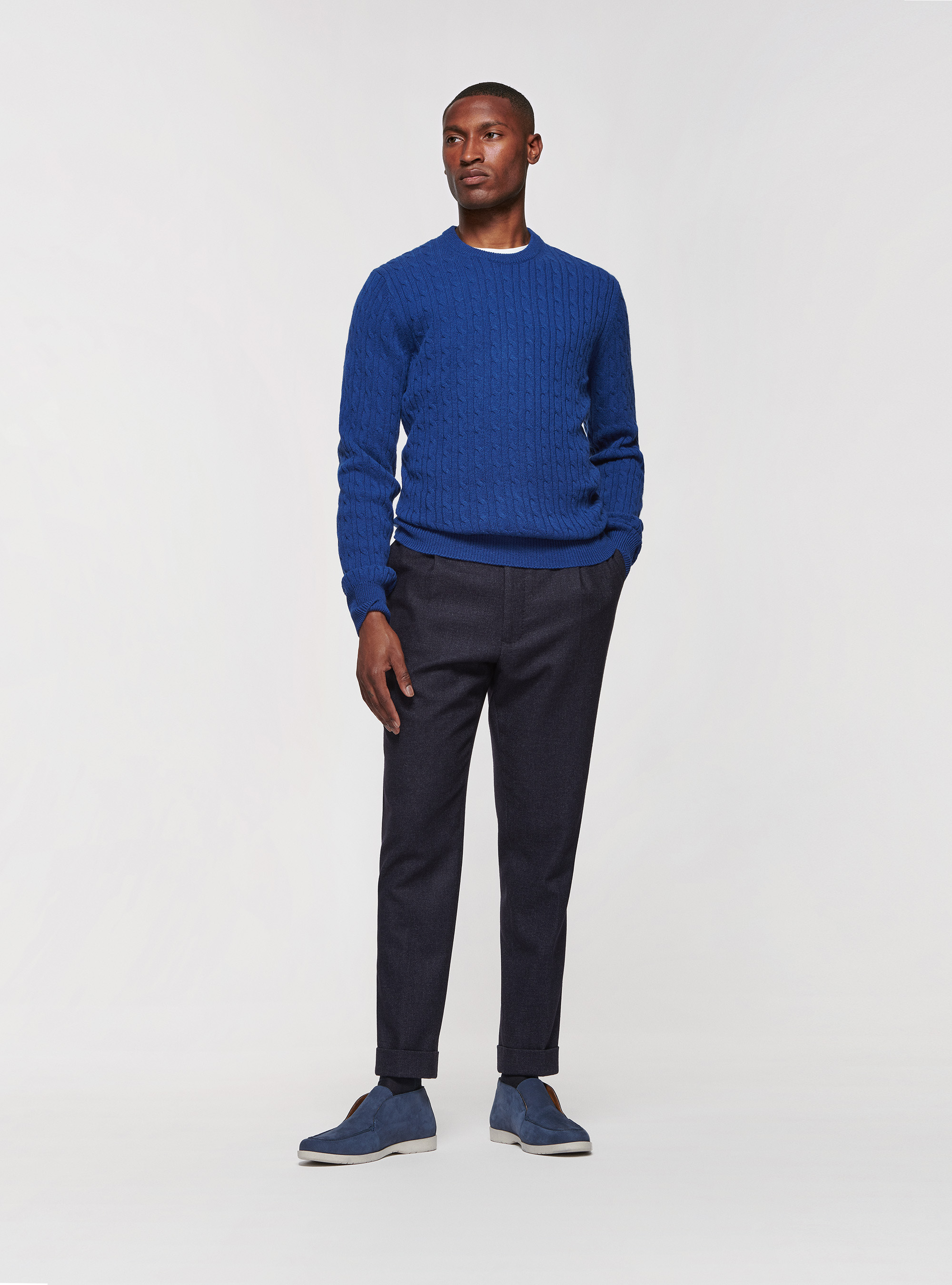 Maglia a treccia in lambswool, INCHIOSTRO