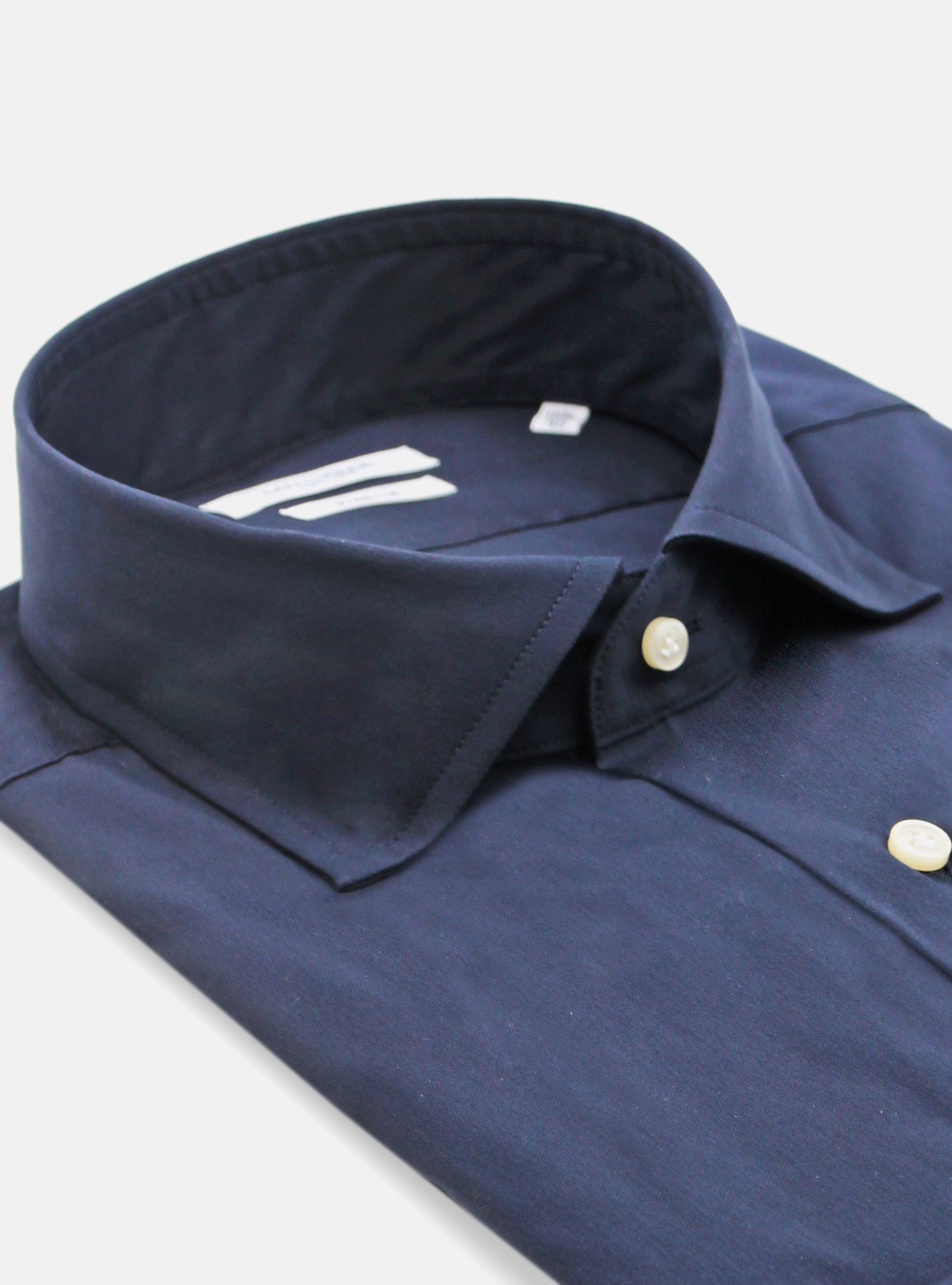 Camicia in cotone popeline stretch con collo francese semiaperto, BLU NAVY