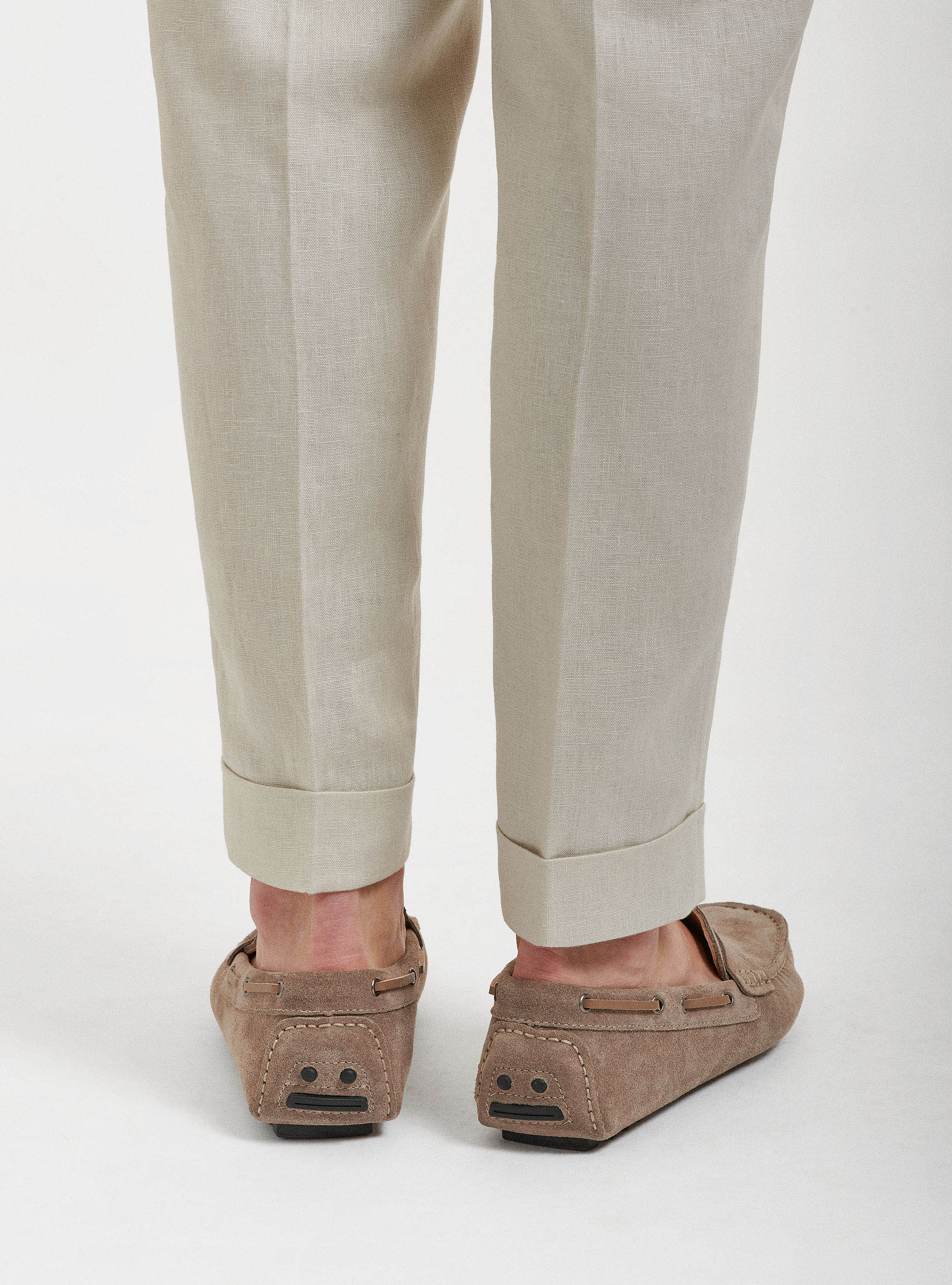 Pure linen pleat and drawstring trousers, ECRU