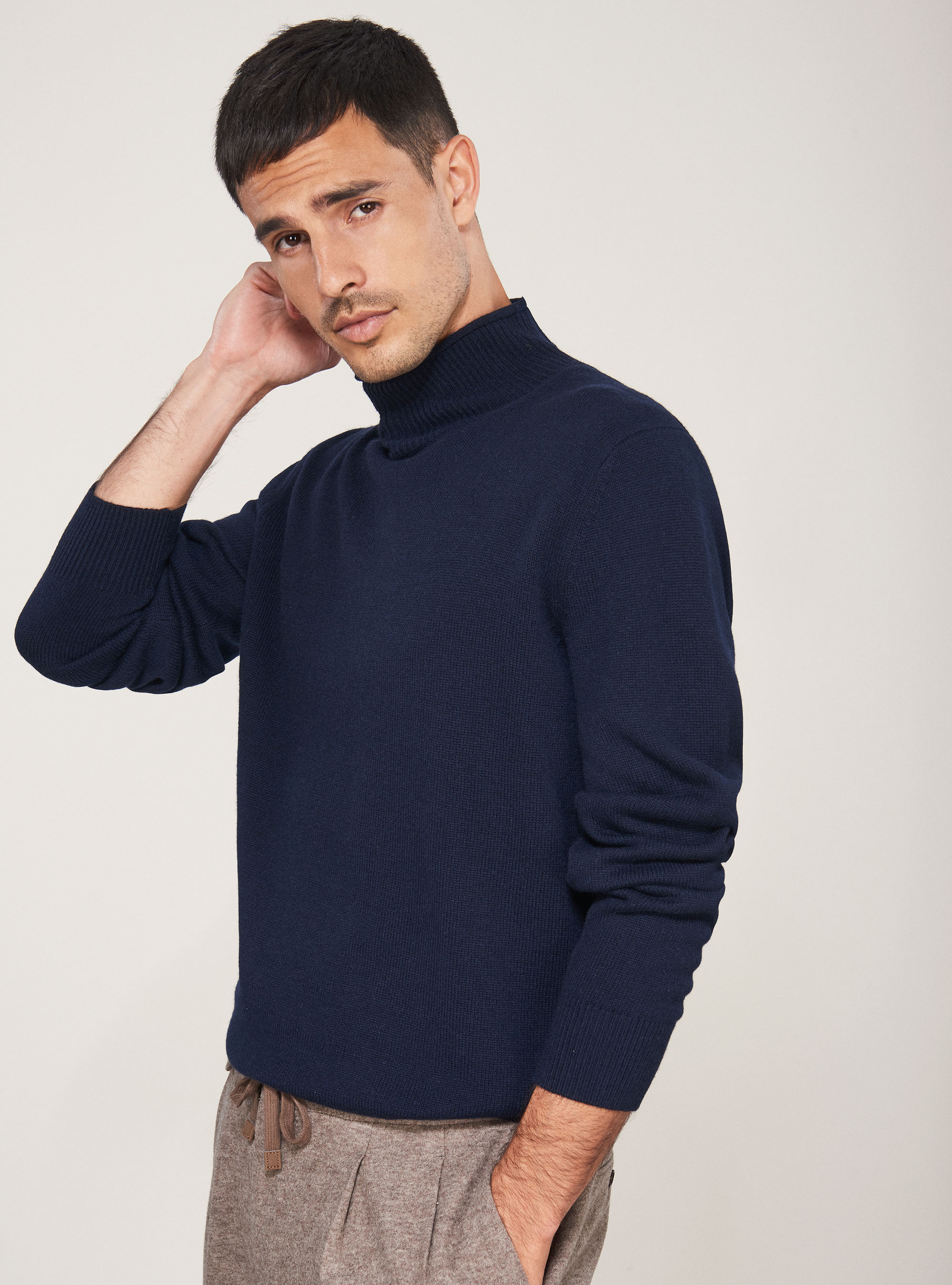 Maglia mezzo collo in lana cashmere, BLU NAVY