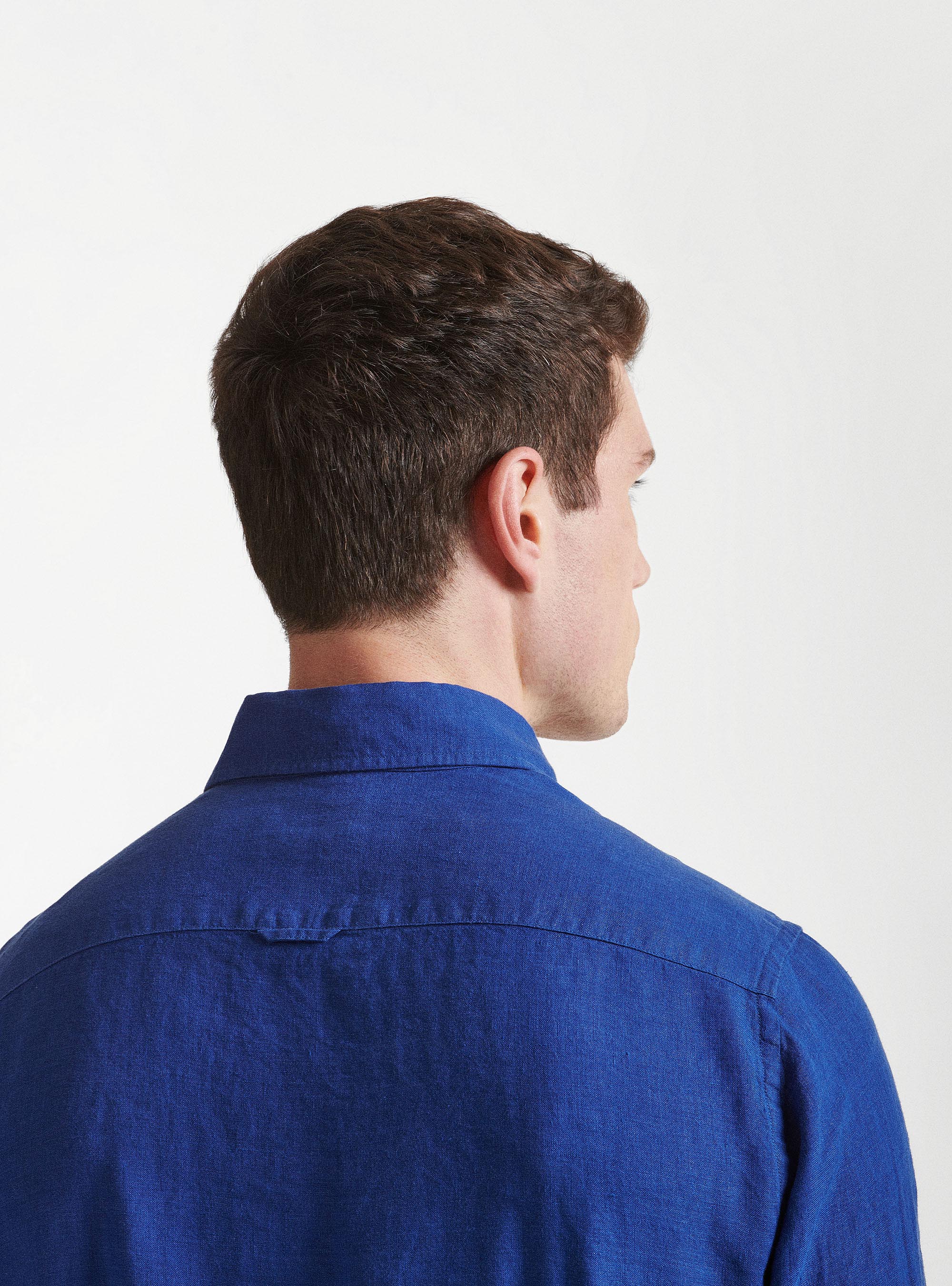 Camicia collo semi francese in puro lino, BLU