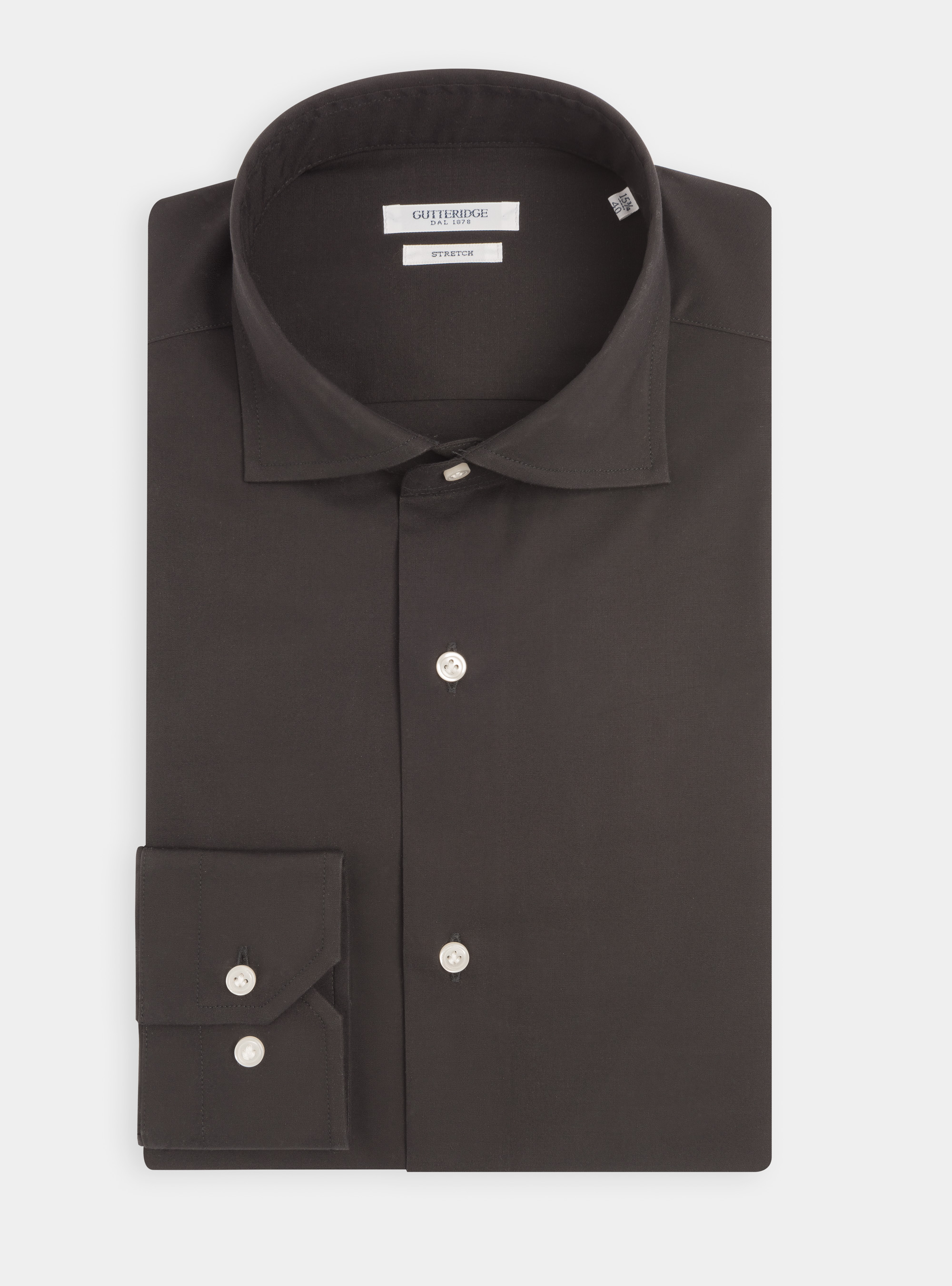 Camicia slim fit in popeline di cotone stretch, NERO