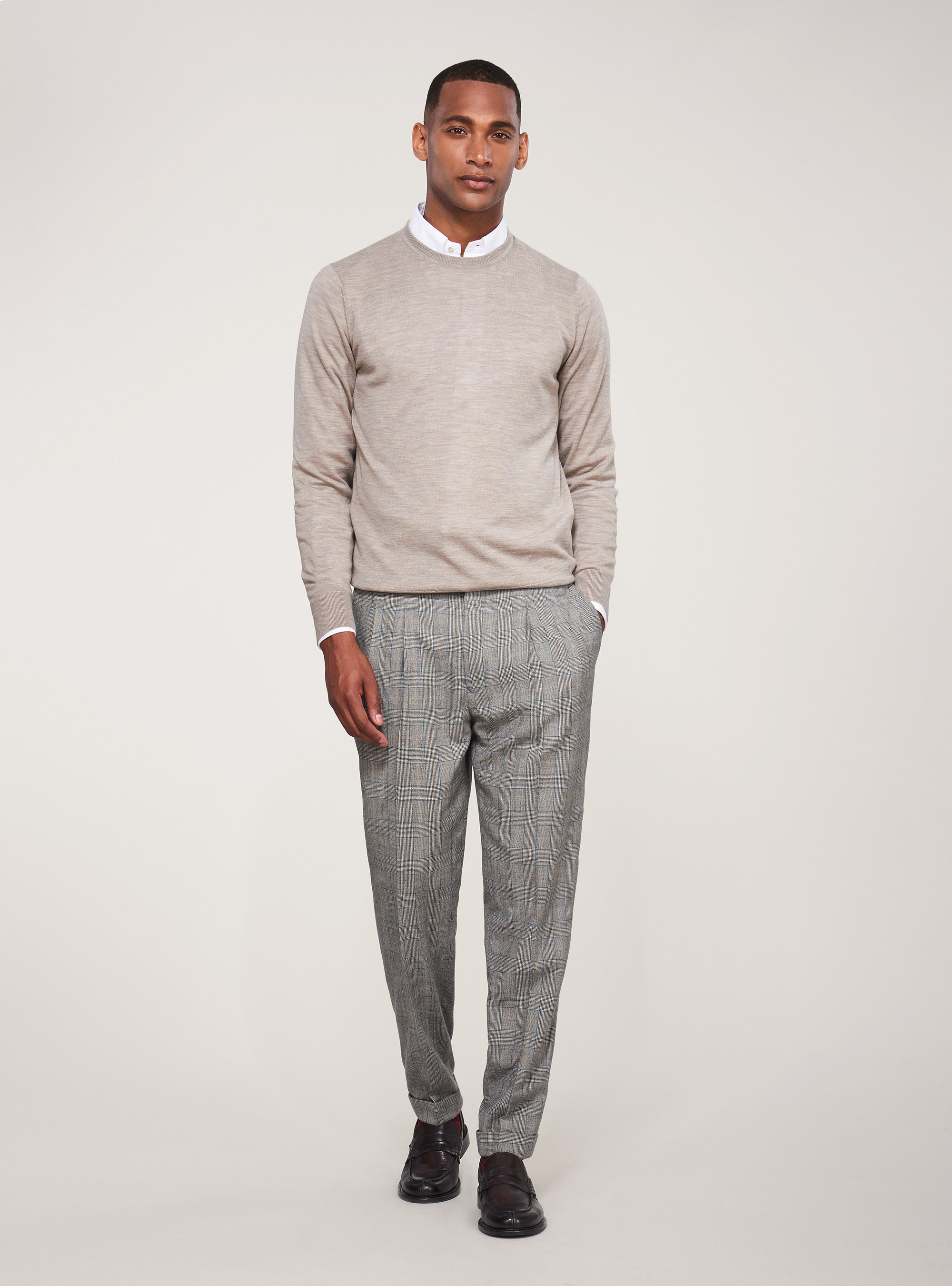 Pantaloni per abito Principe di Galles in lana superfine 120's, GRIGIO CHIARO