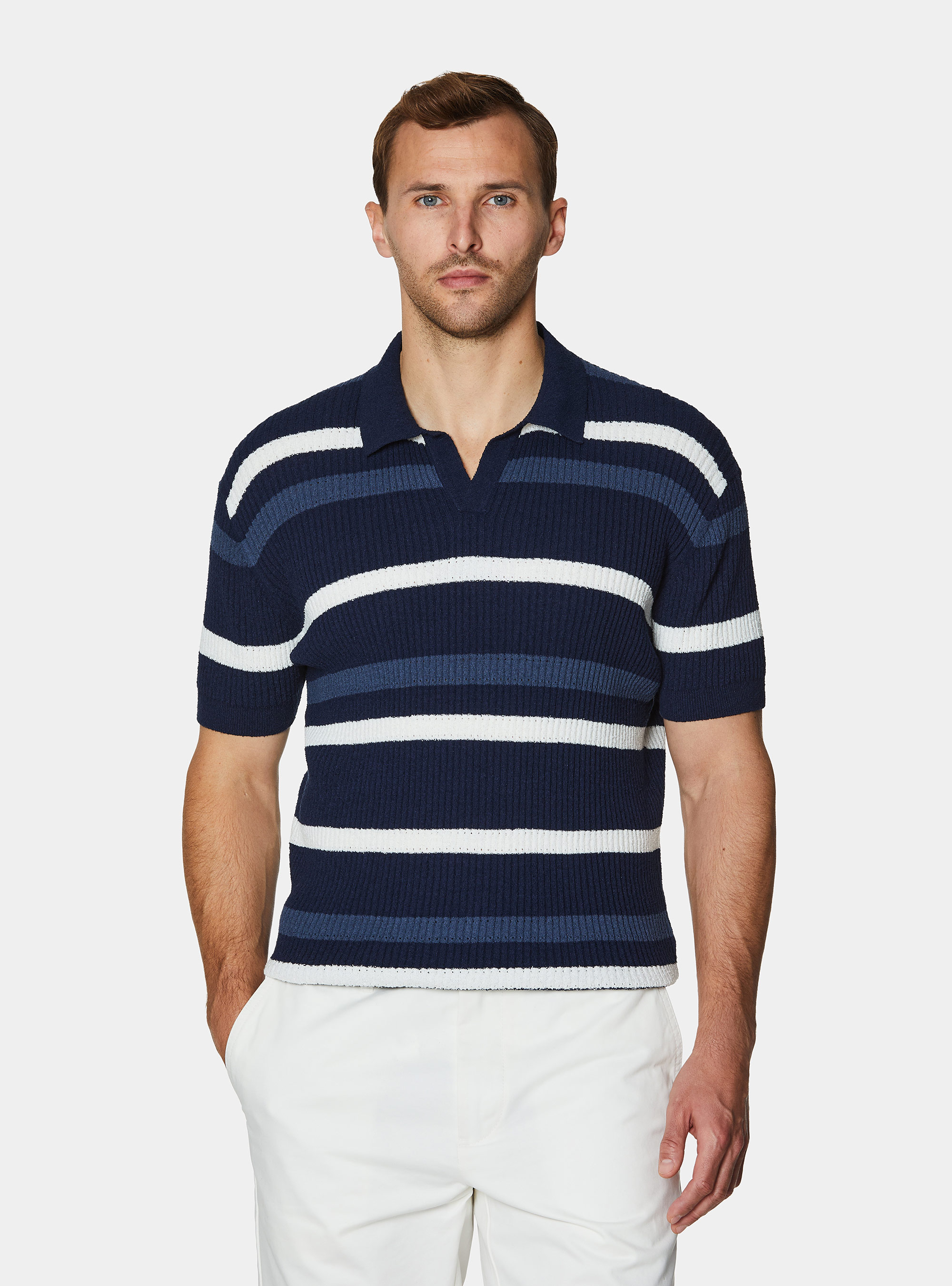 Polo rigata in maglia bouclè