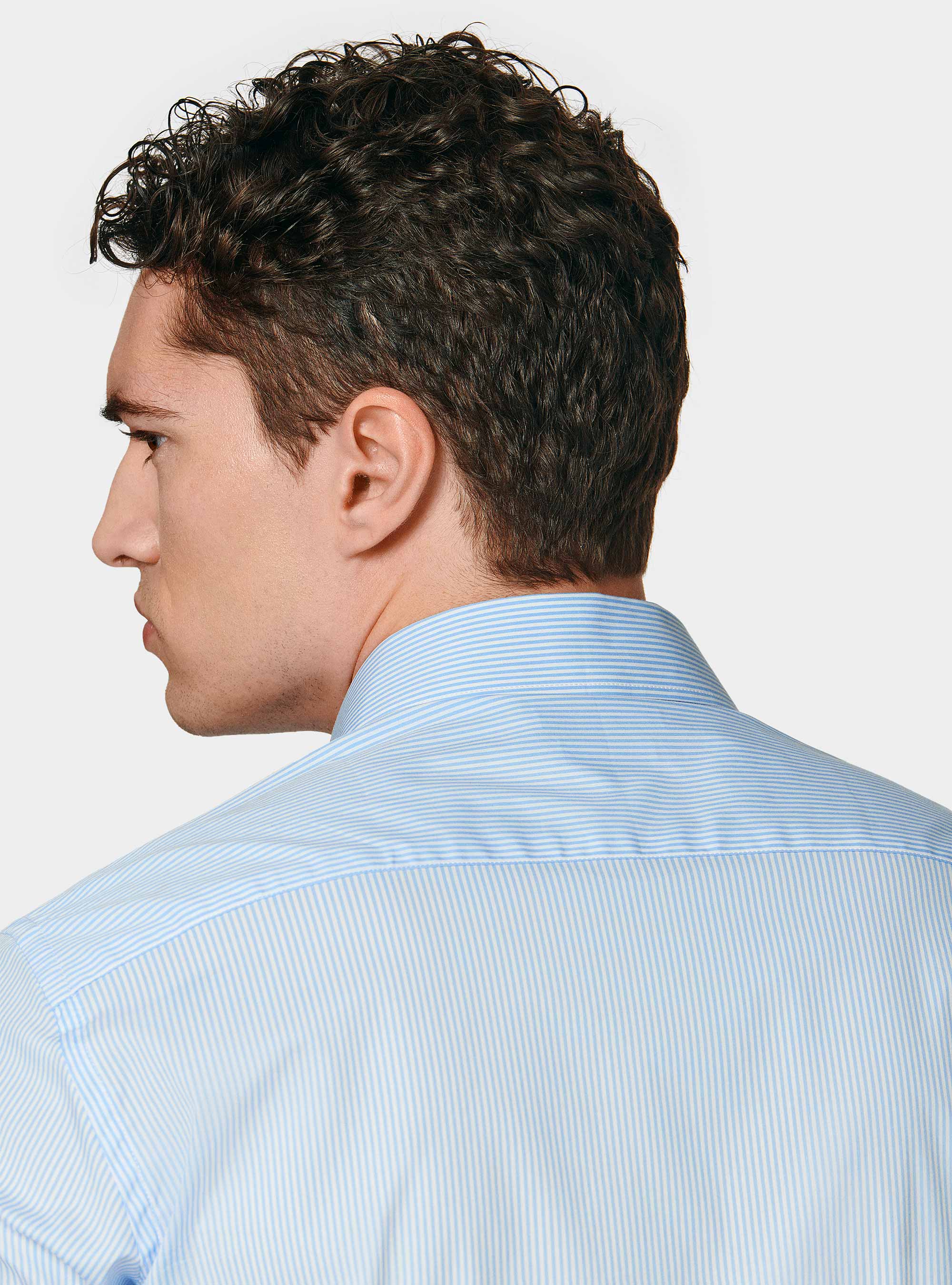 Camicia rigata in popeline stretch, AZZURRO