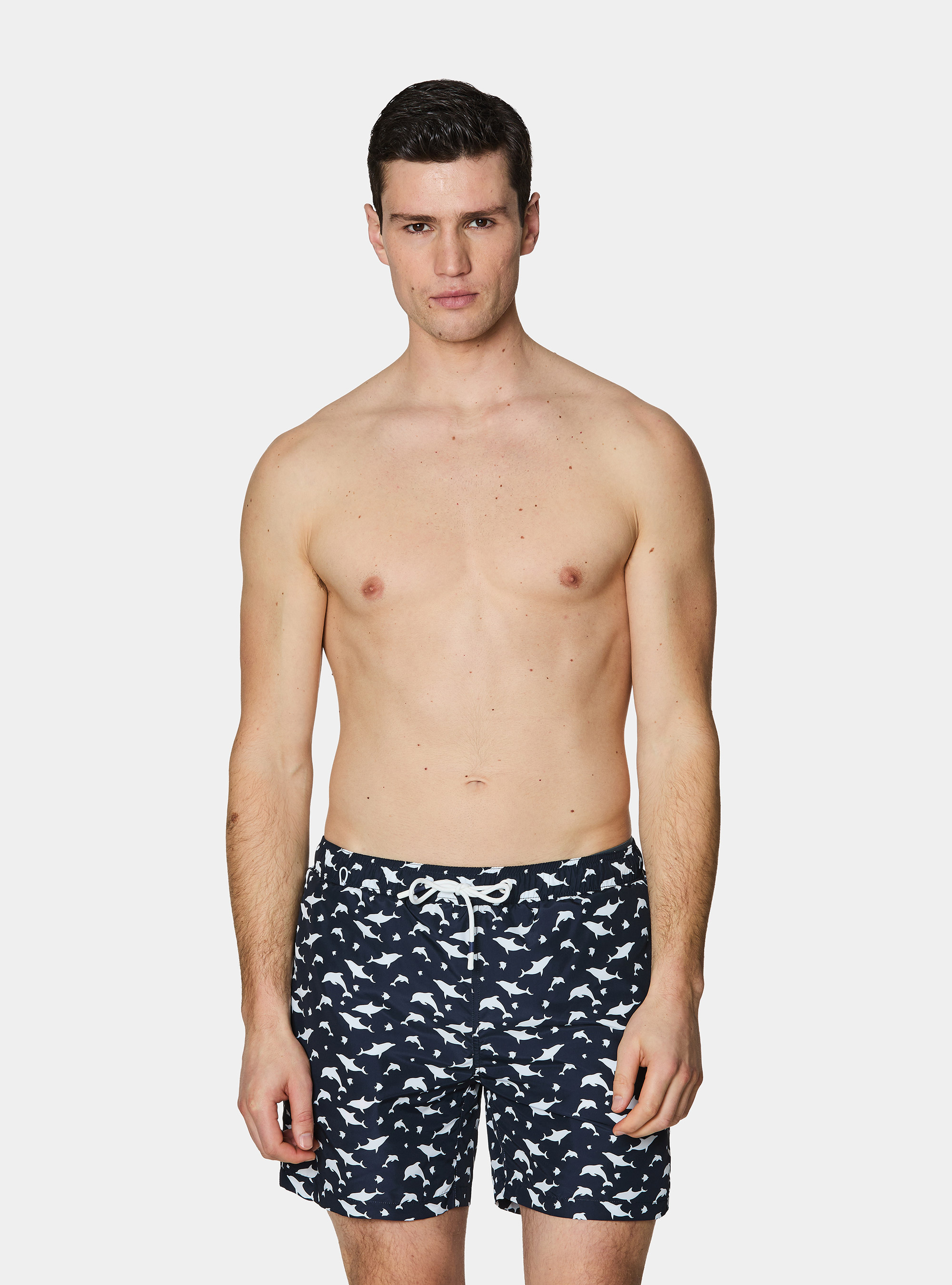 Costume da bagno con stampa fantasia pesci, NAVY BLUE