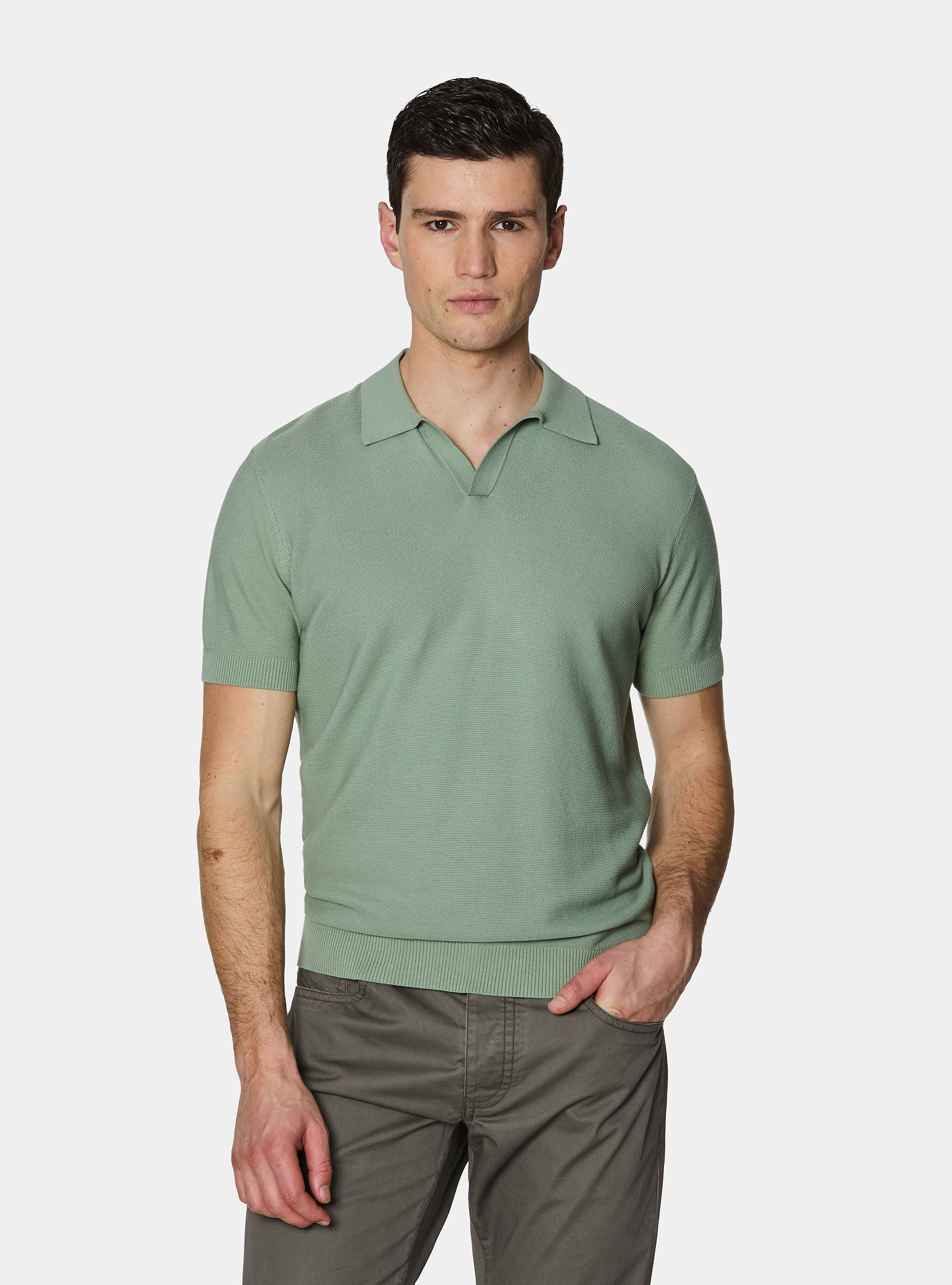 Knitted links polo shirt in extra-fine cotton, SALVIA 0602C