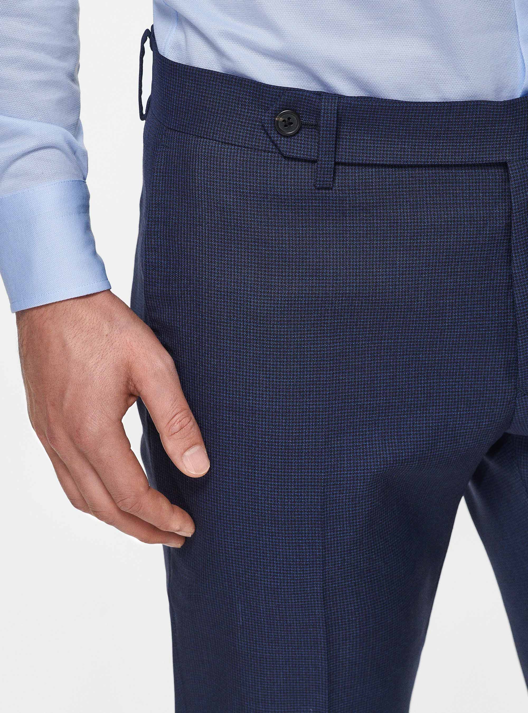 Pantaloni in pura lana pied de poule, BLU NAVY
