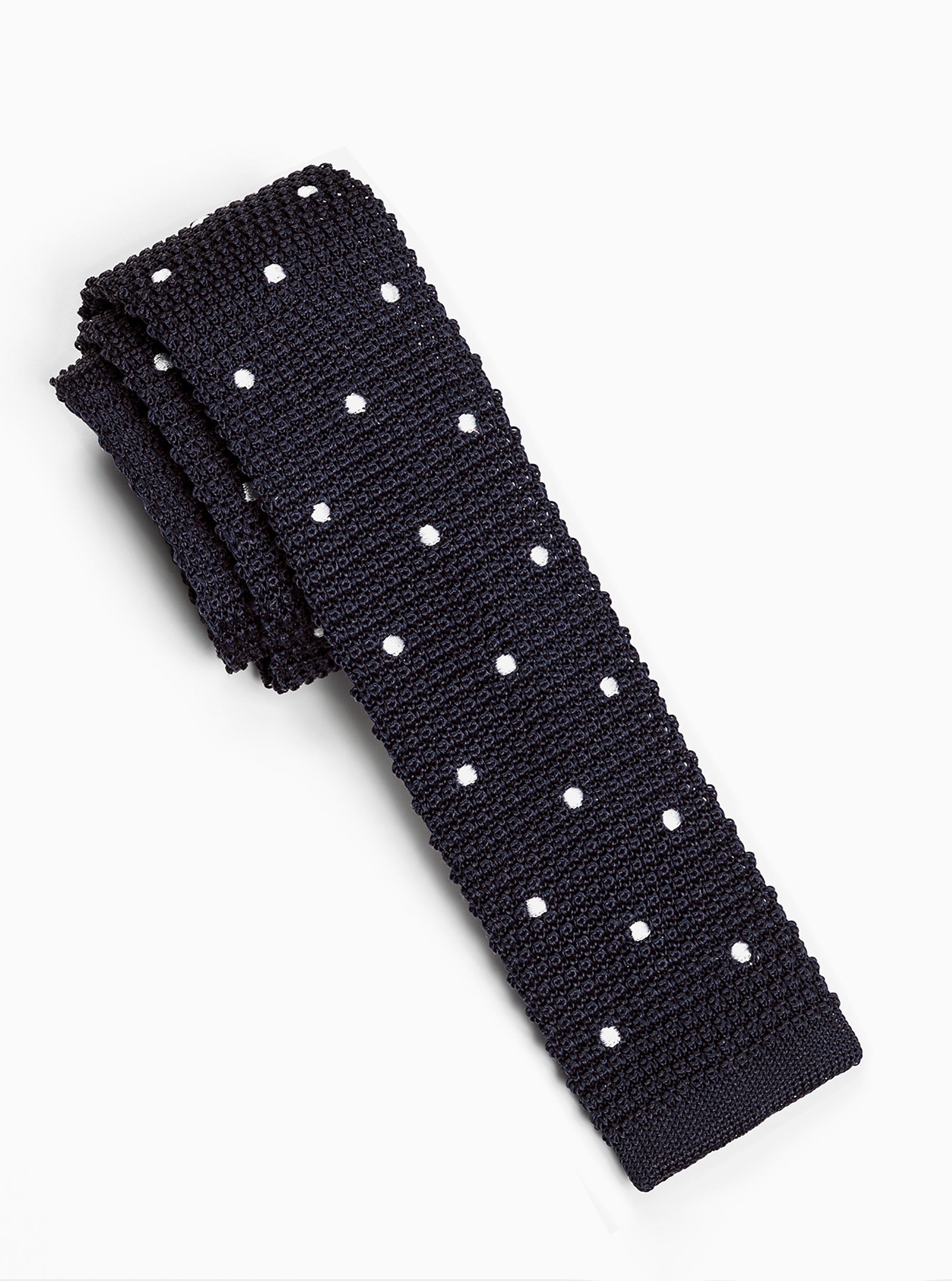 Cravatta in seta a maglia con pois, BLU NAVY