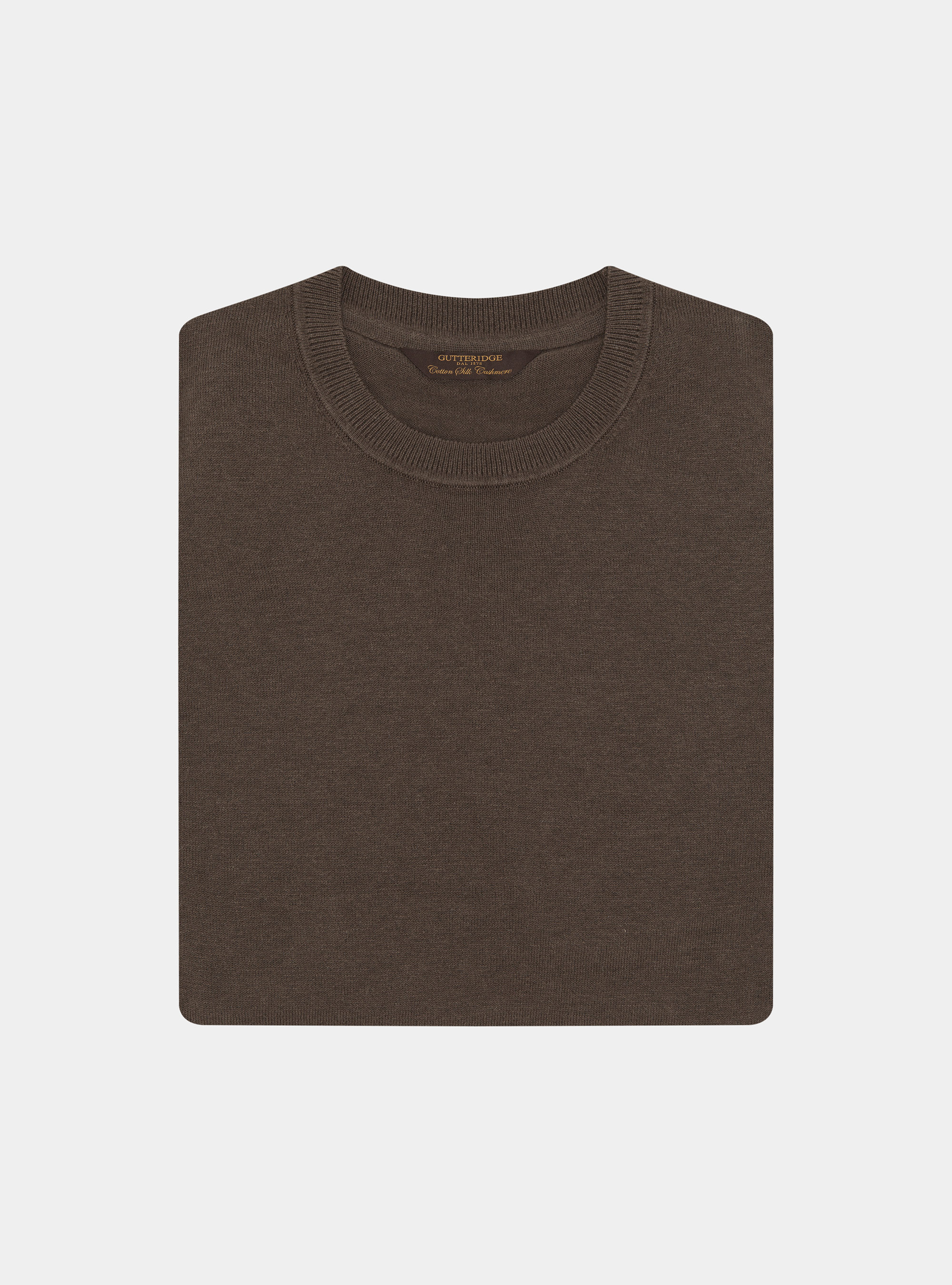 Maglia girocollo in cotone seta e cashmere, BROWN