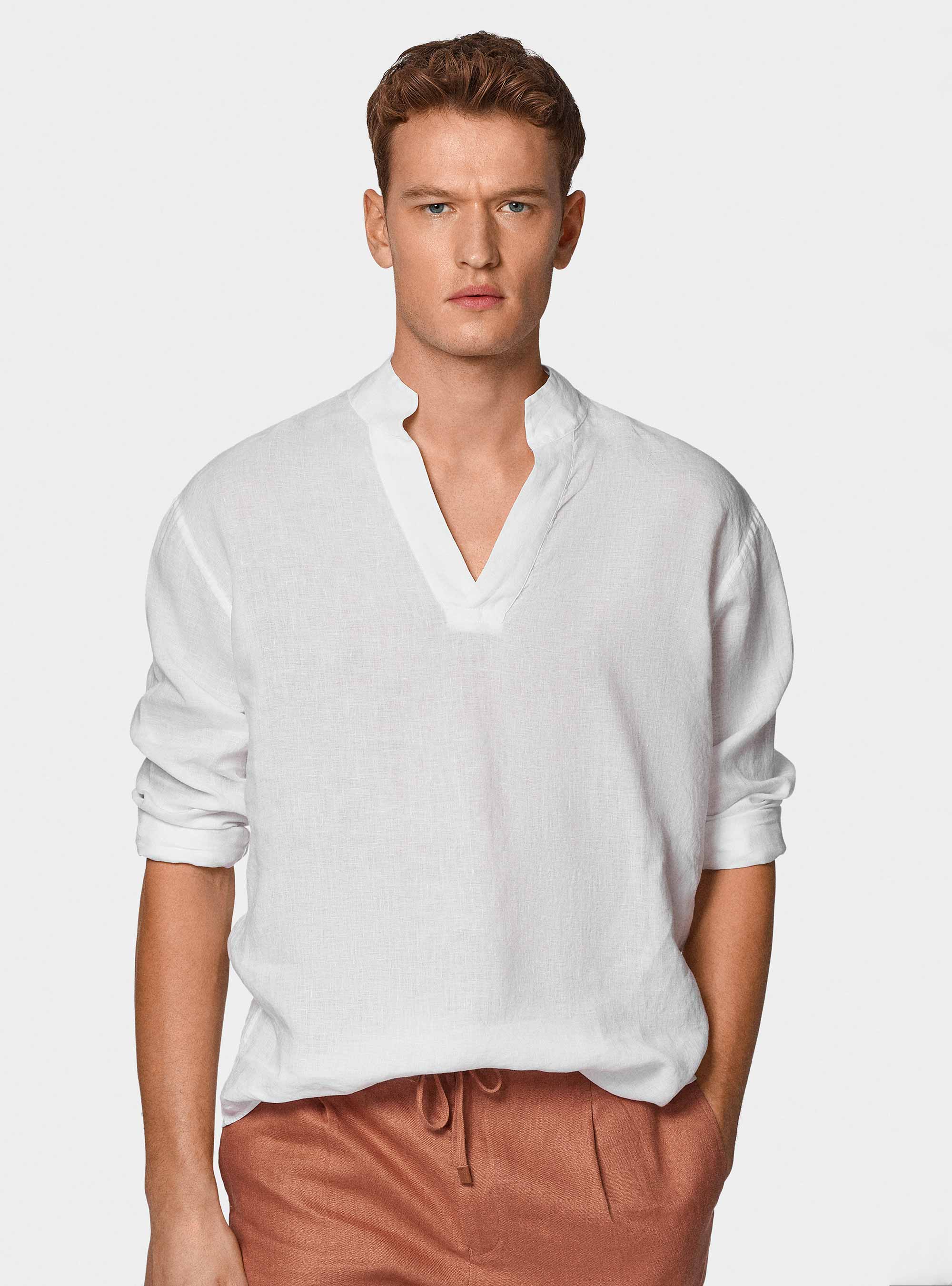 Korean shirt in pure linen, WHITE