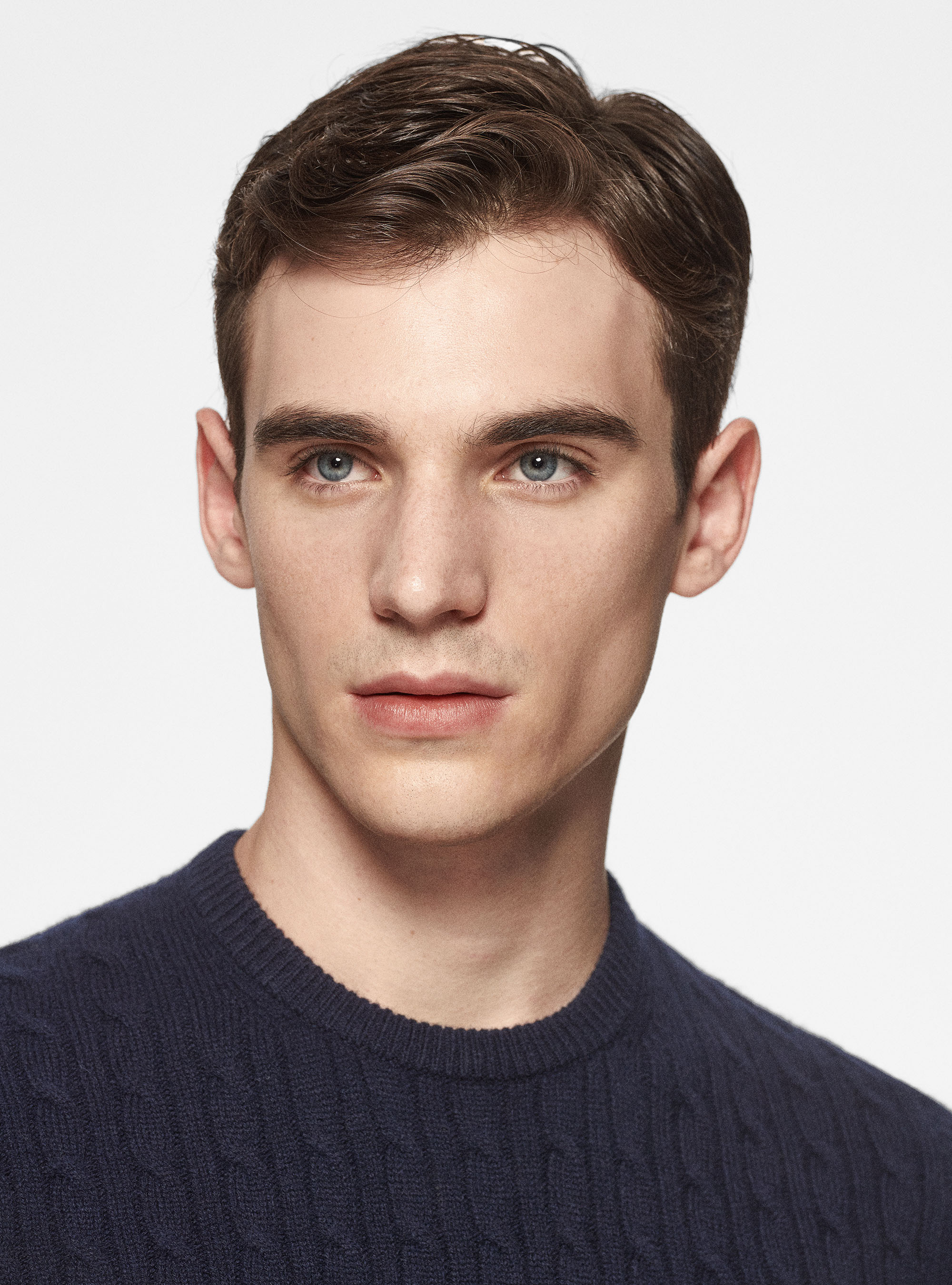 Maglia girocollo con treccia in lana e cashmere, BLU NAVY