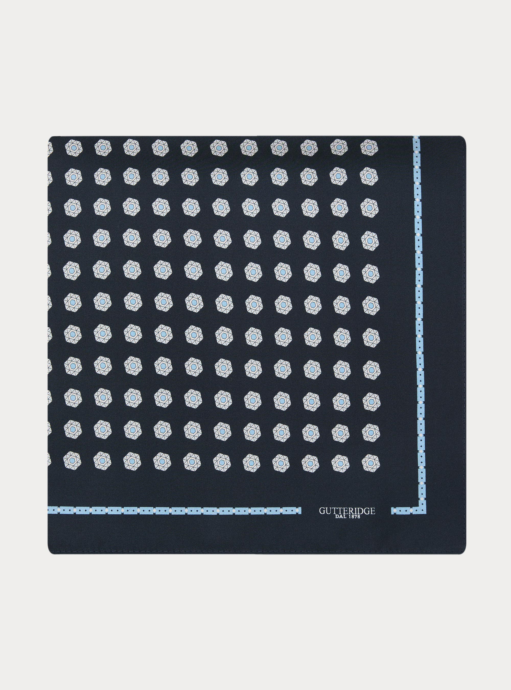 Foulard stampato in seta fantasia geometrica, NAVY BLUE
