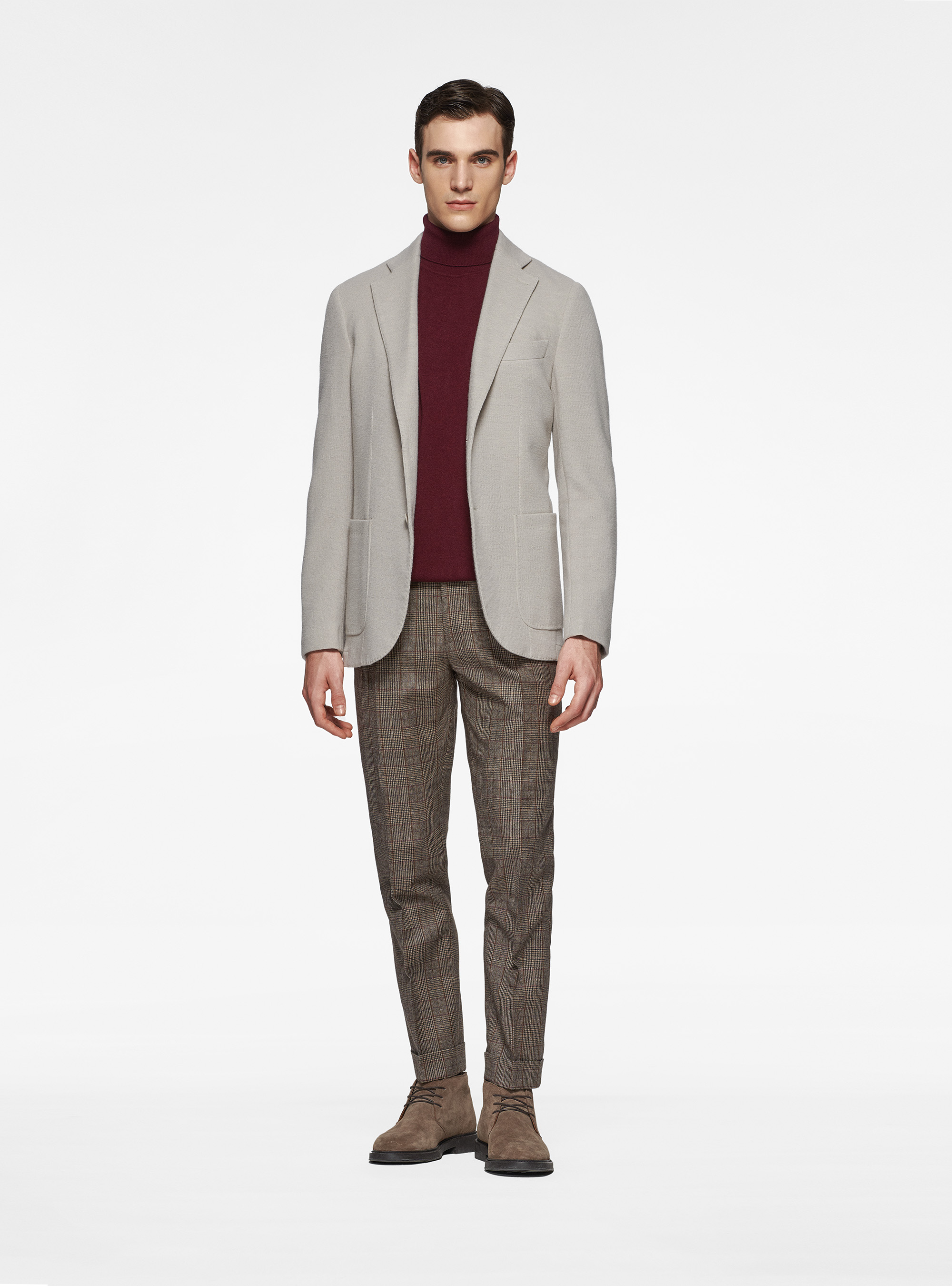 Giacca sfoderata in jersey di lana e cotone, PANNA