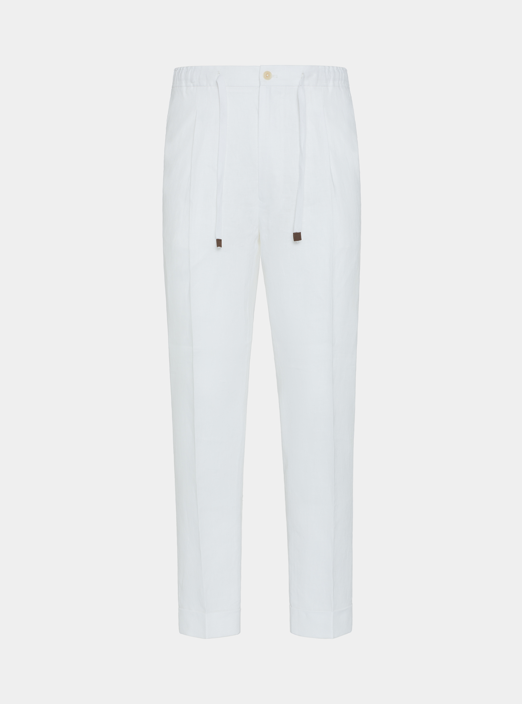 Pure linen trousers with drawstring, WHITE