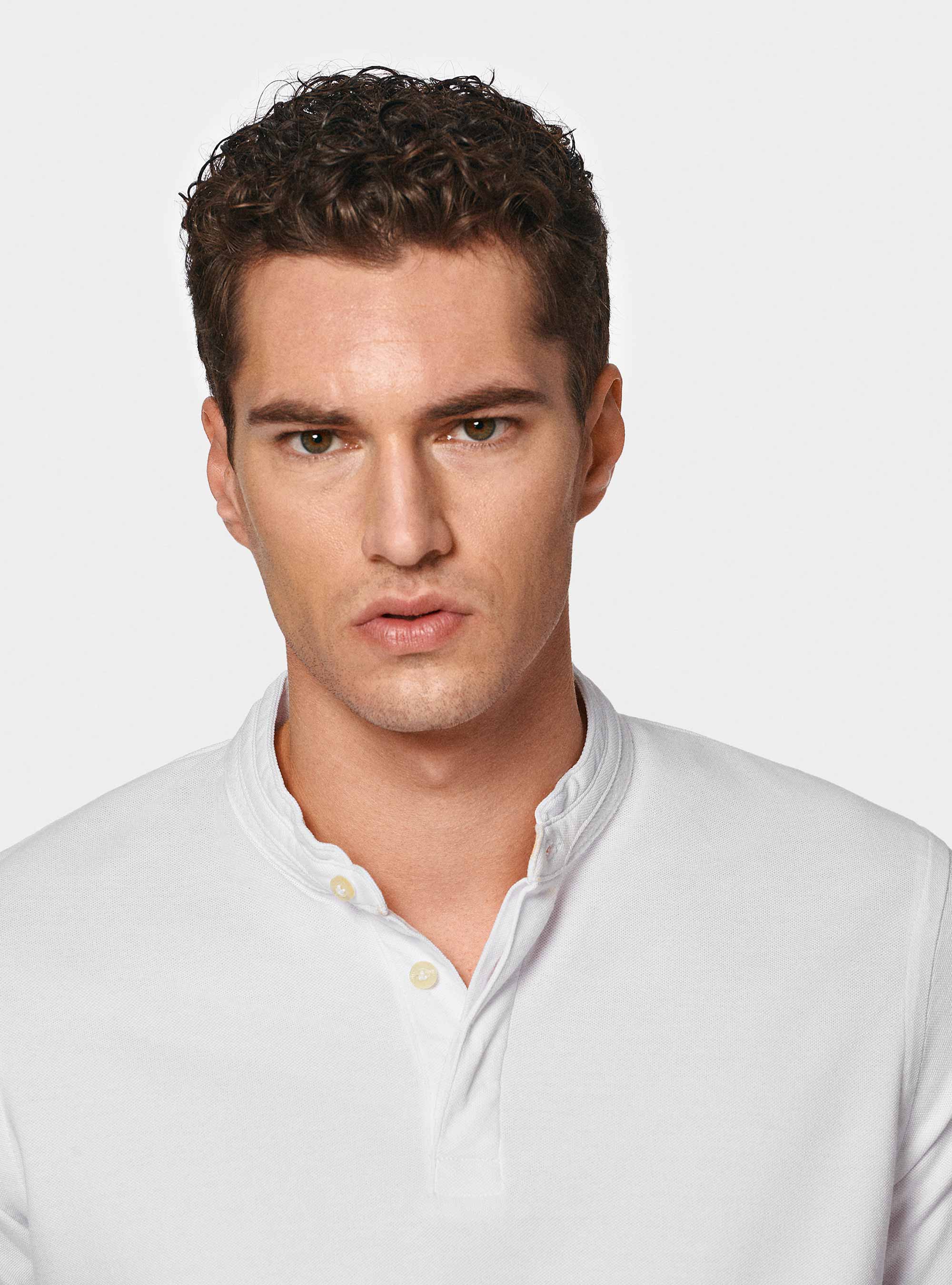 Polo en piqué coréen, BLANC