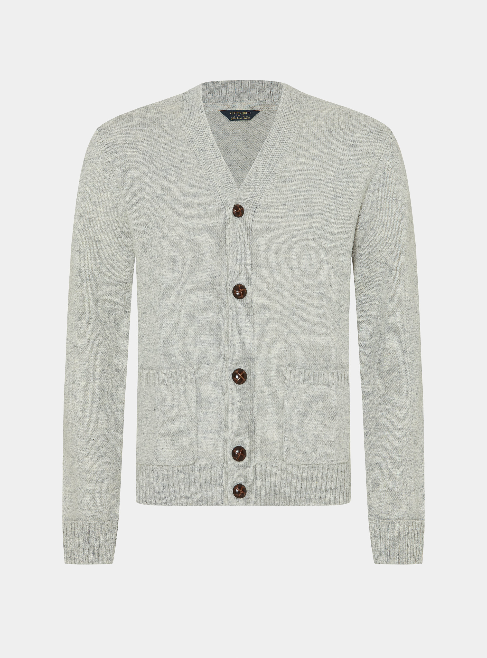 Shetland wool knit cardigan, GRIGIO MELANGE 0151C