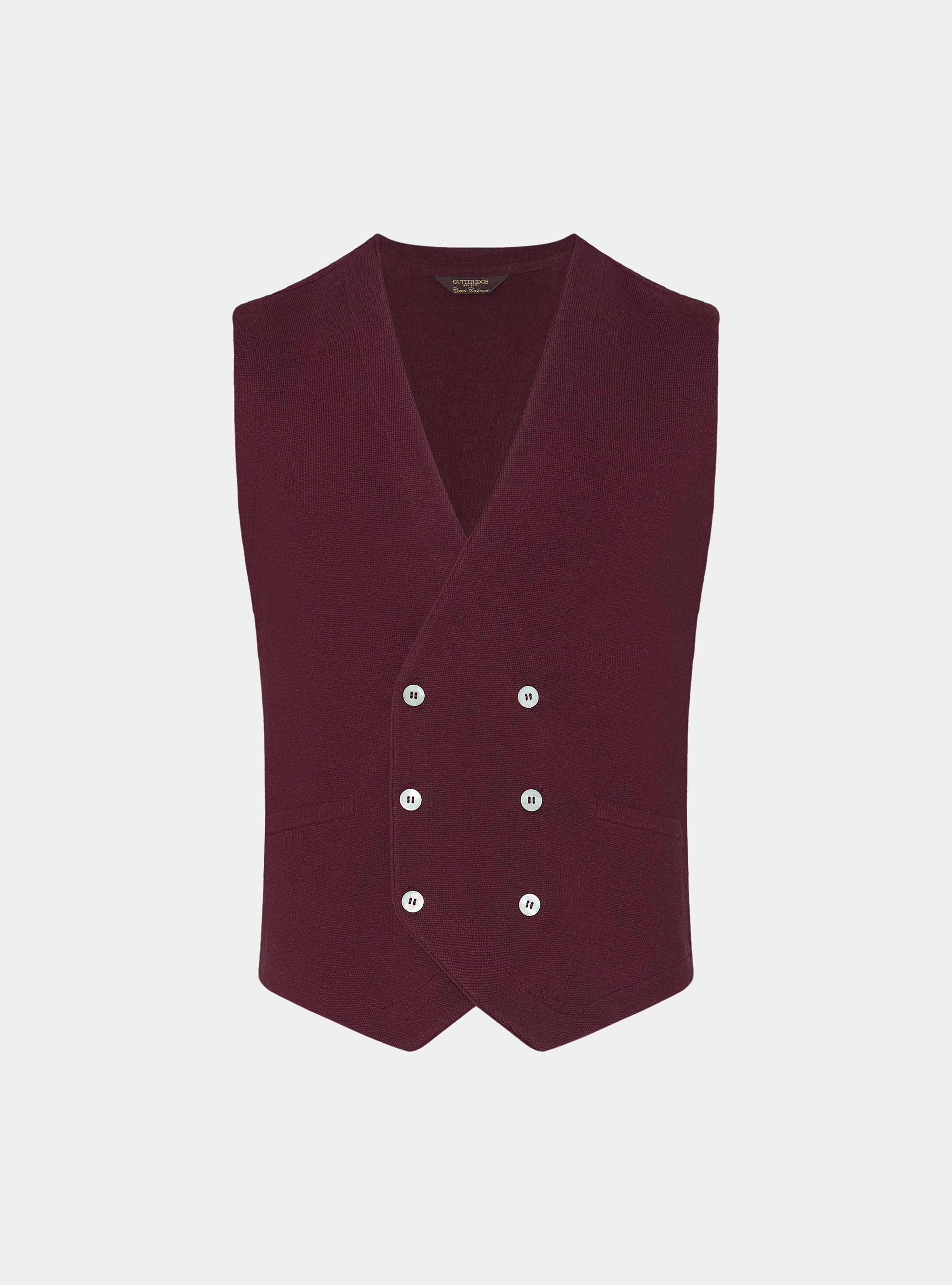 Double-breasted cotton and cashmere knit gilet, BORDEAUX