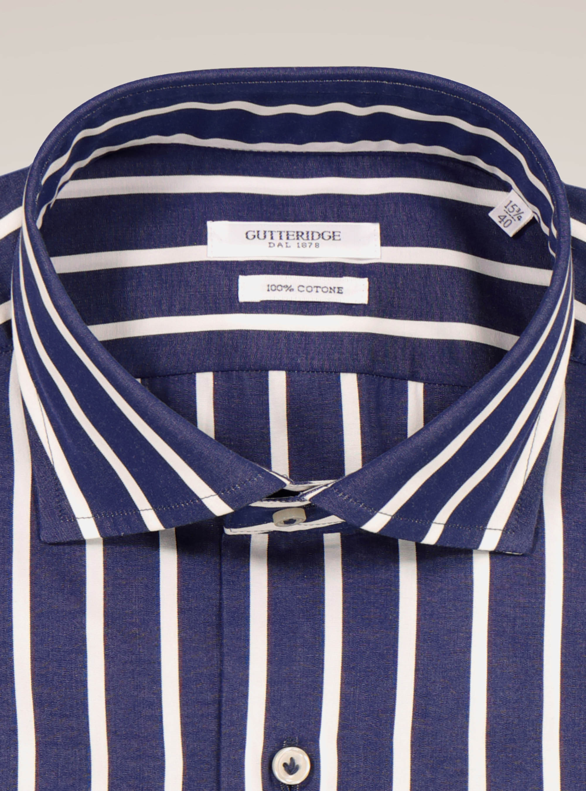 Chemise avec col fran&ccedil;ais &agrave; rayures en popeline de coton, BLEU MARINE