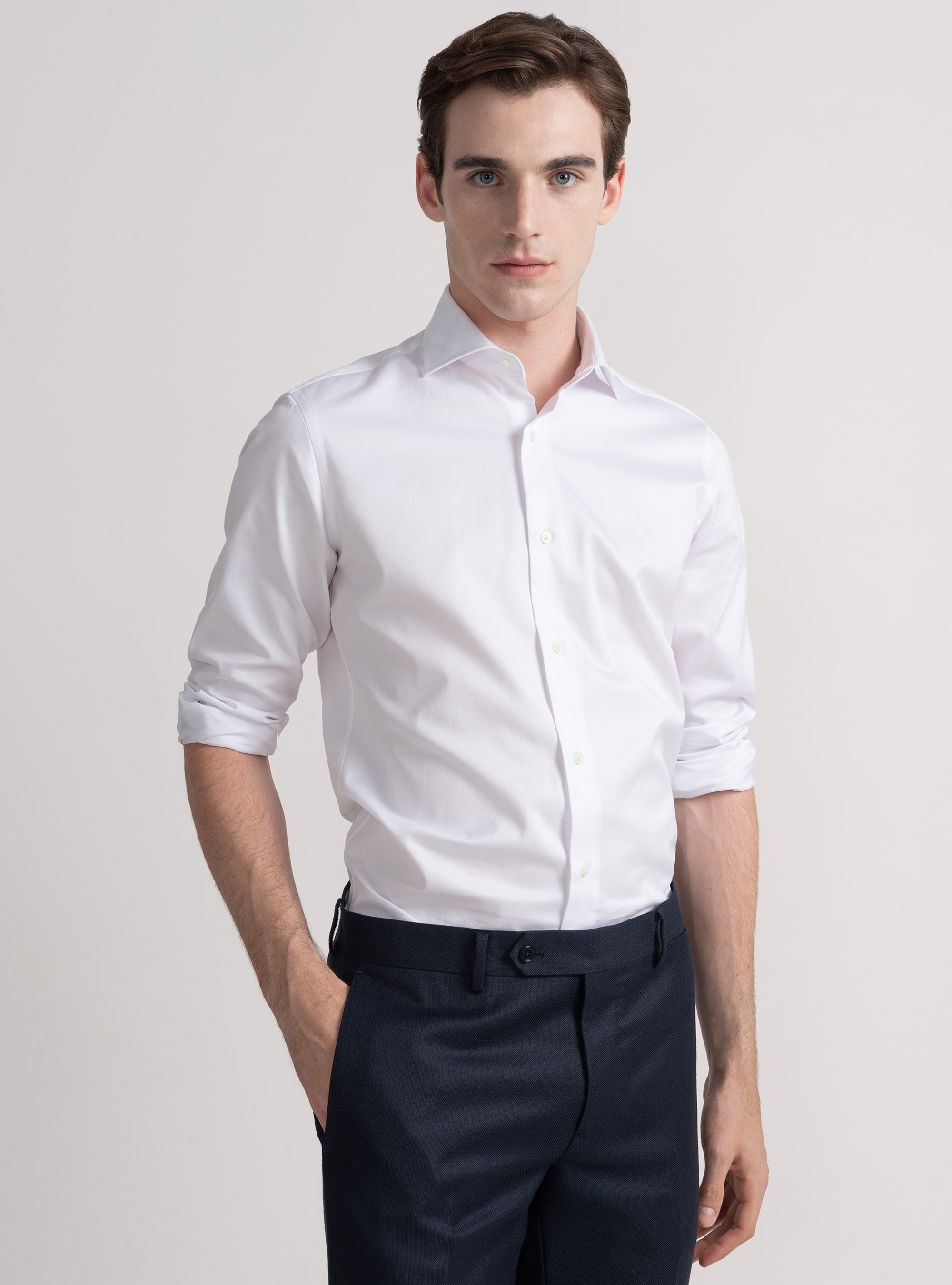 Camicia in twill di cotone, BIANCO