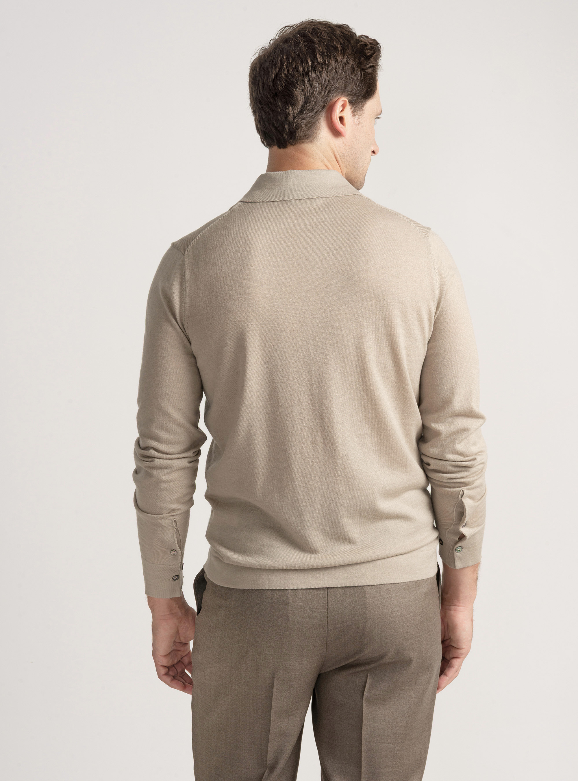 Polo camicia in maglia lana merino extrafine, SABBIA