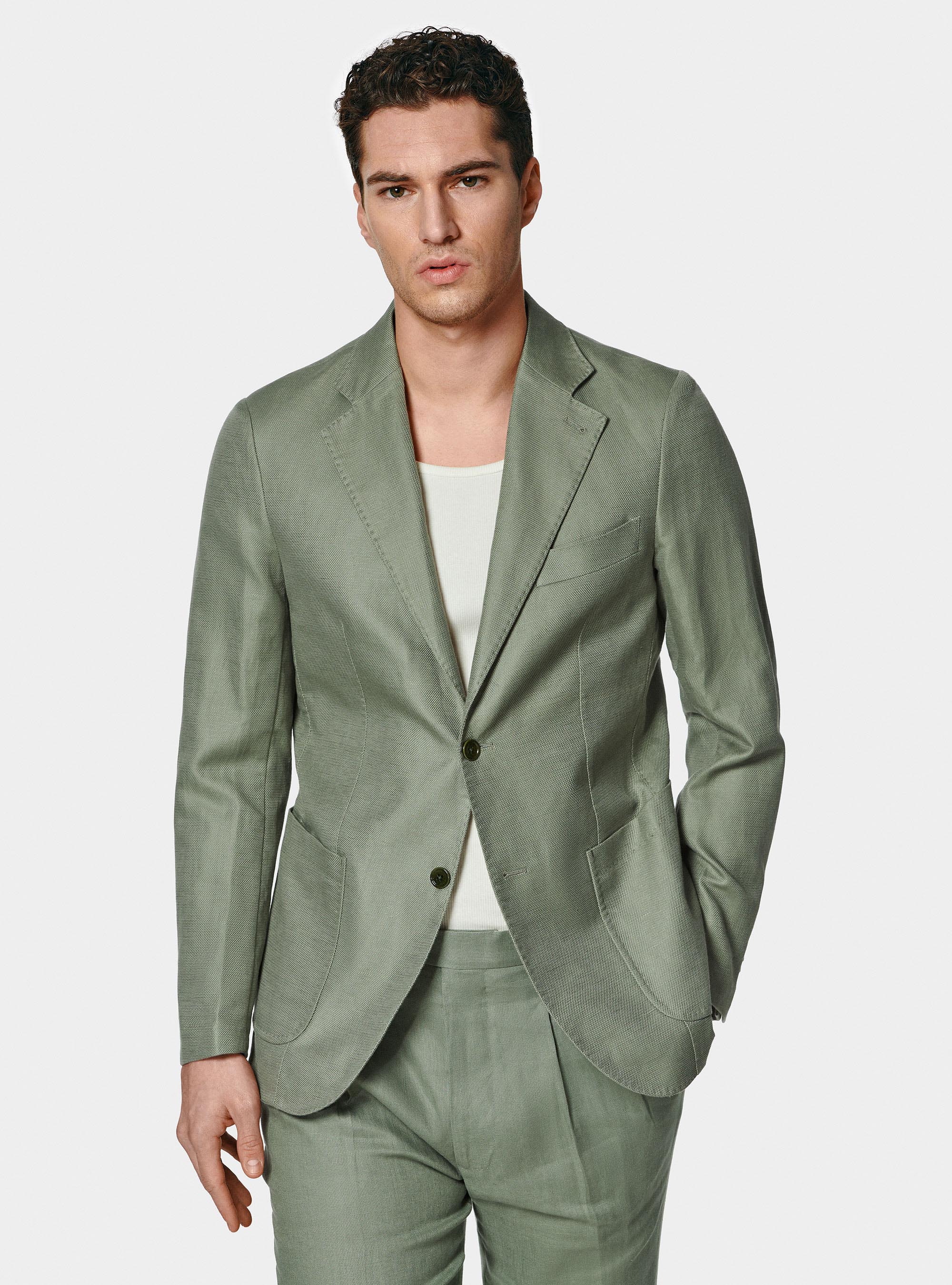 Giacca hopsack in cotone e lino, SALVIA 0602C