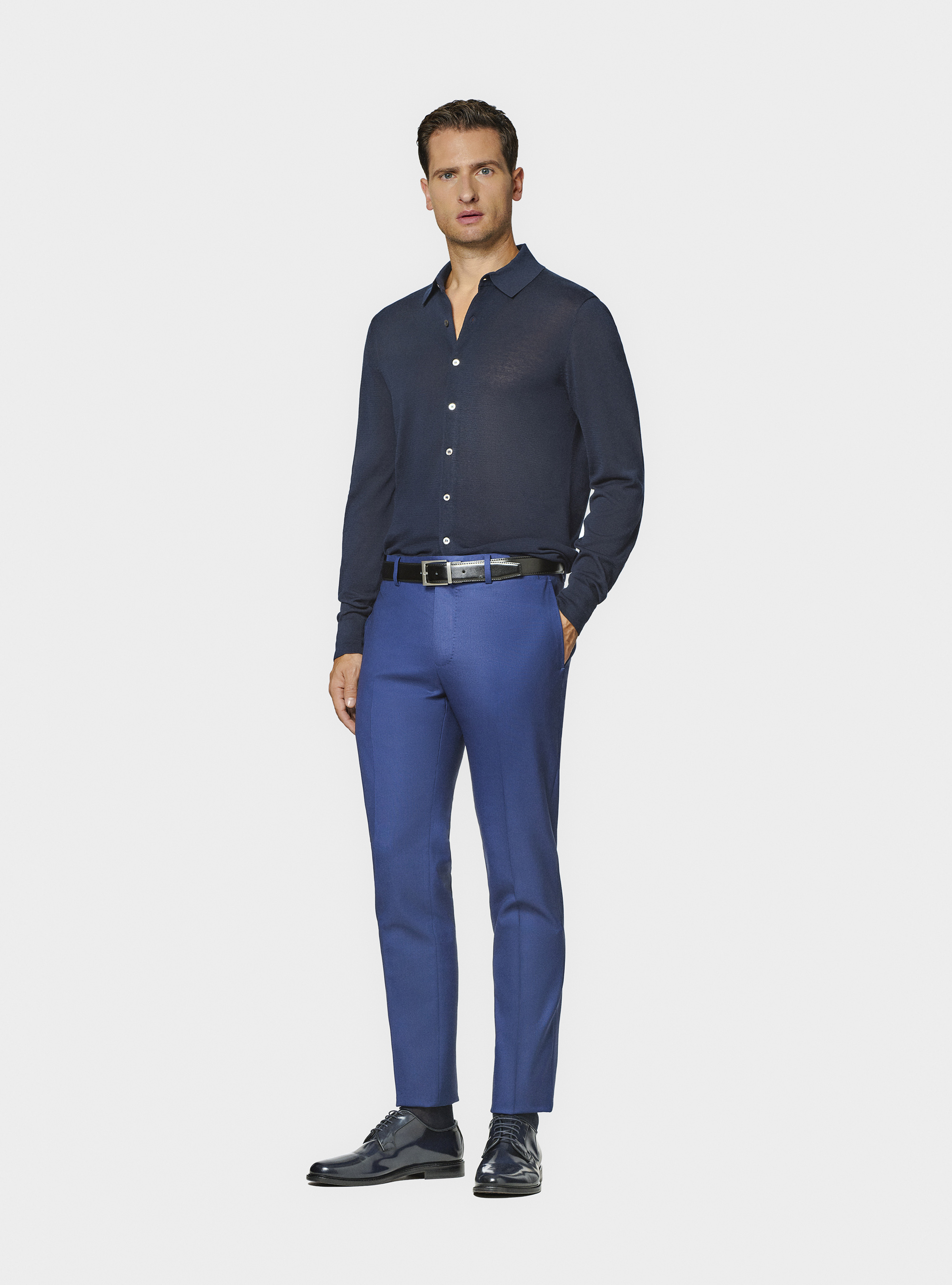 Polo en tricot de coton et de soie, BLEU MARINE