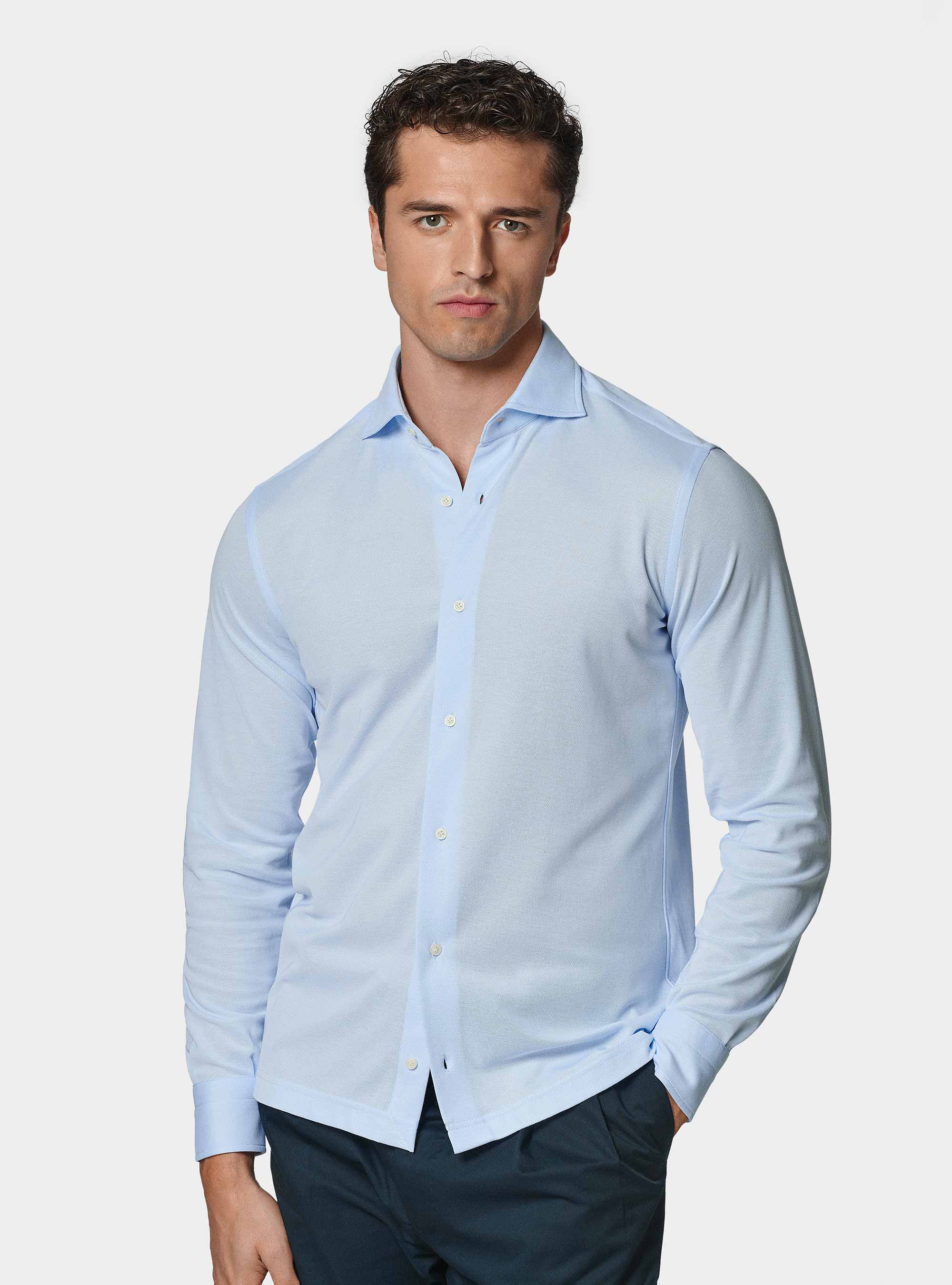 Camicia a polo GT01 in misto cotone piquet, AZZURRO