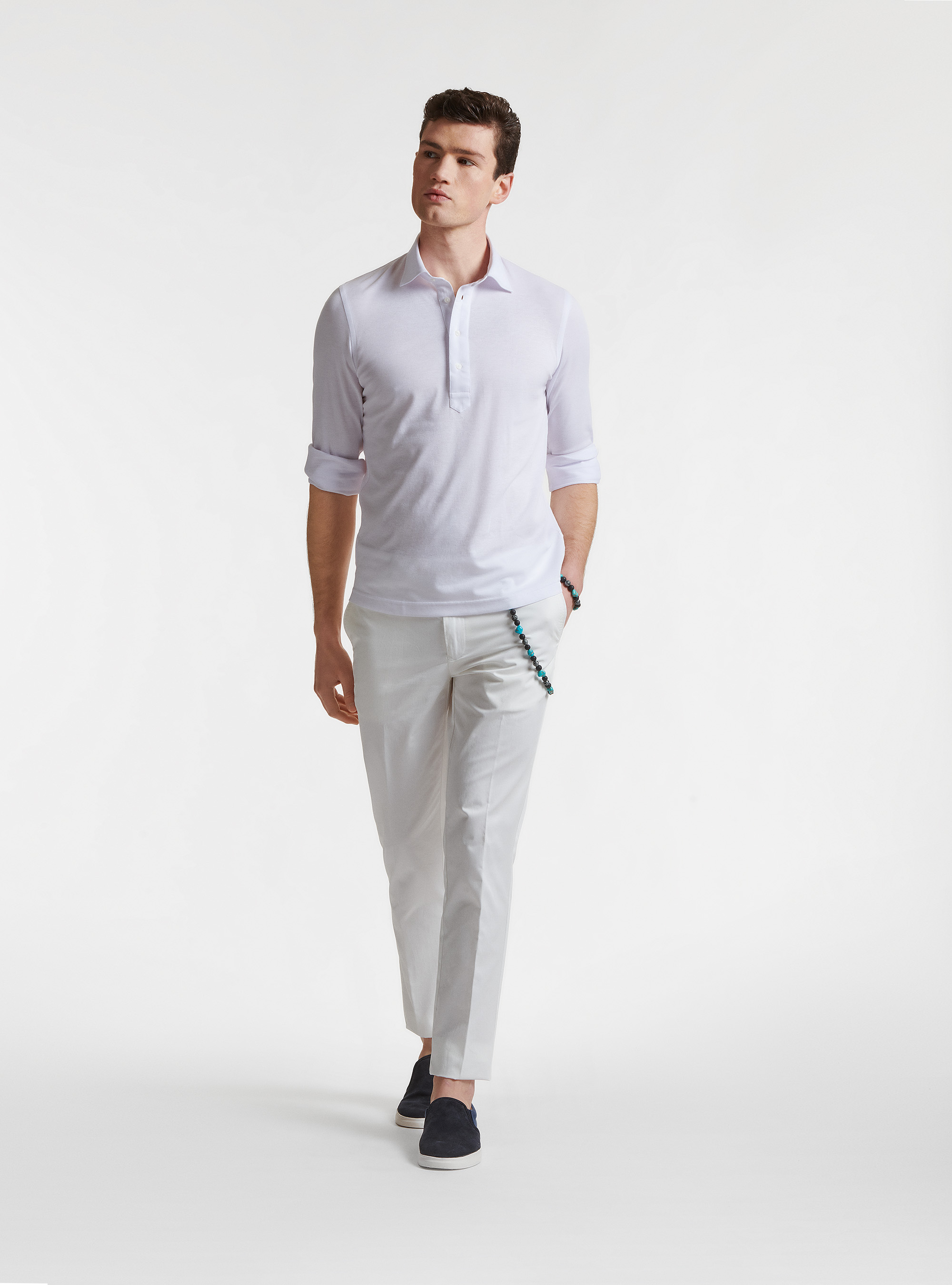 Polo camicia in cotone piquet, BIANCO