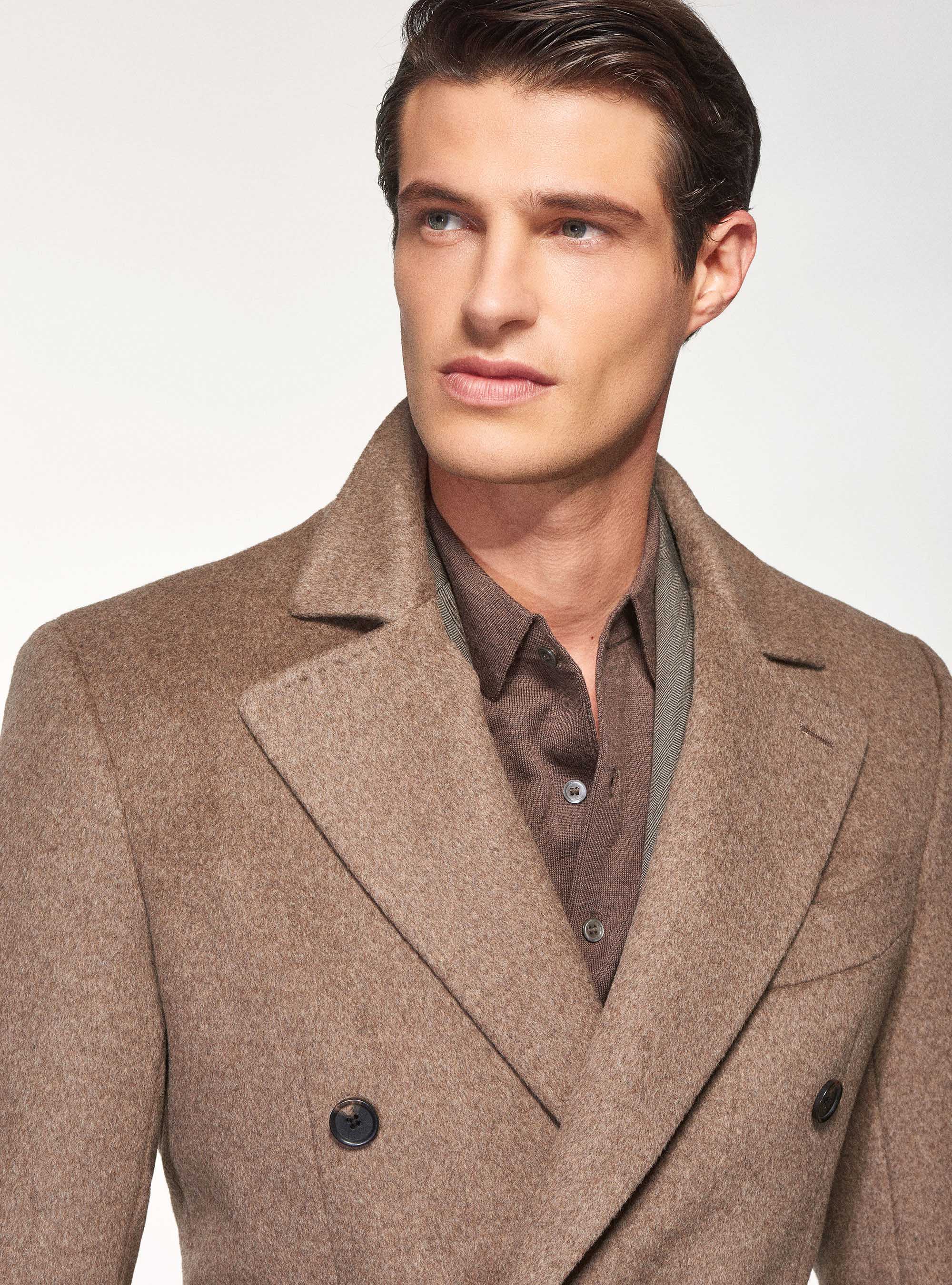 Cashmere wool double-breasted coat, MUD