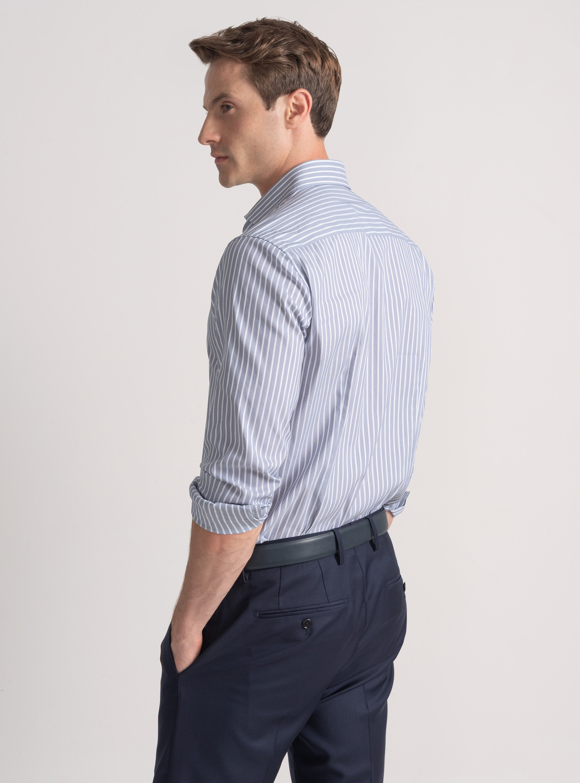 Stretch cotton blend striped shirt, BLUE