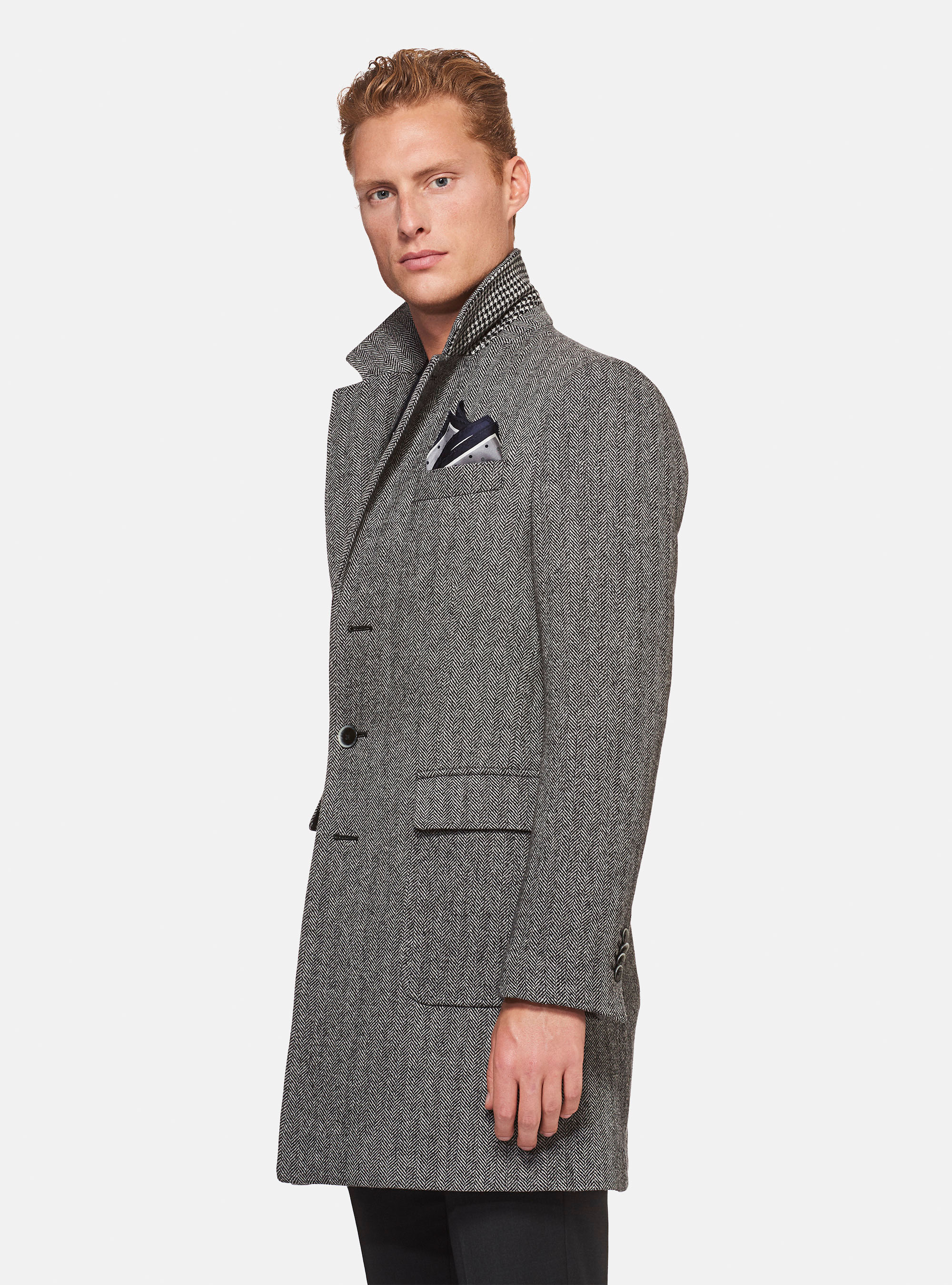 Cappotto spigato in pura lana, NERO