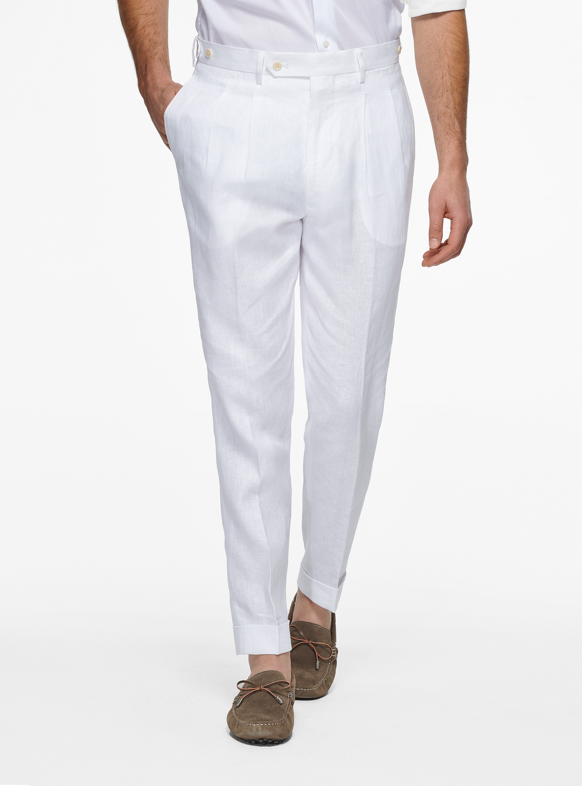 Gutteridge - Pantaloni doppia pince in puro lino, Unisex, Bianco, Taglia: 44