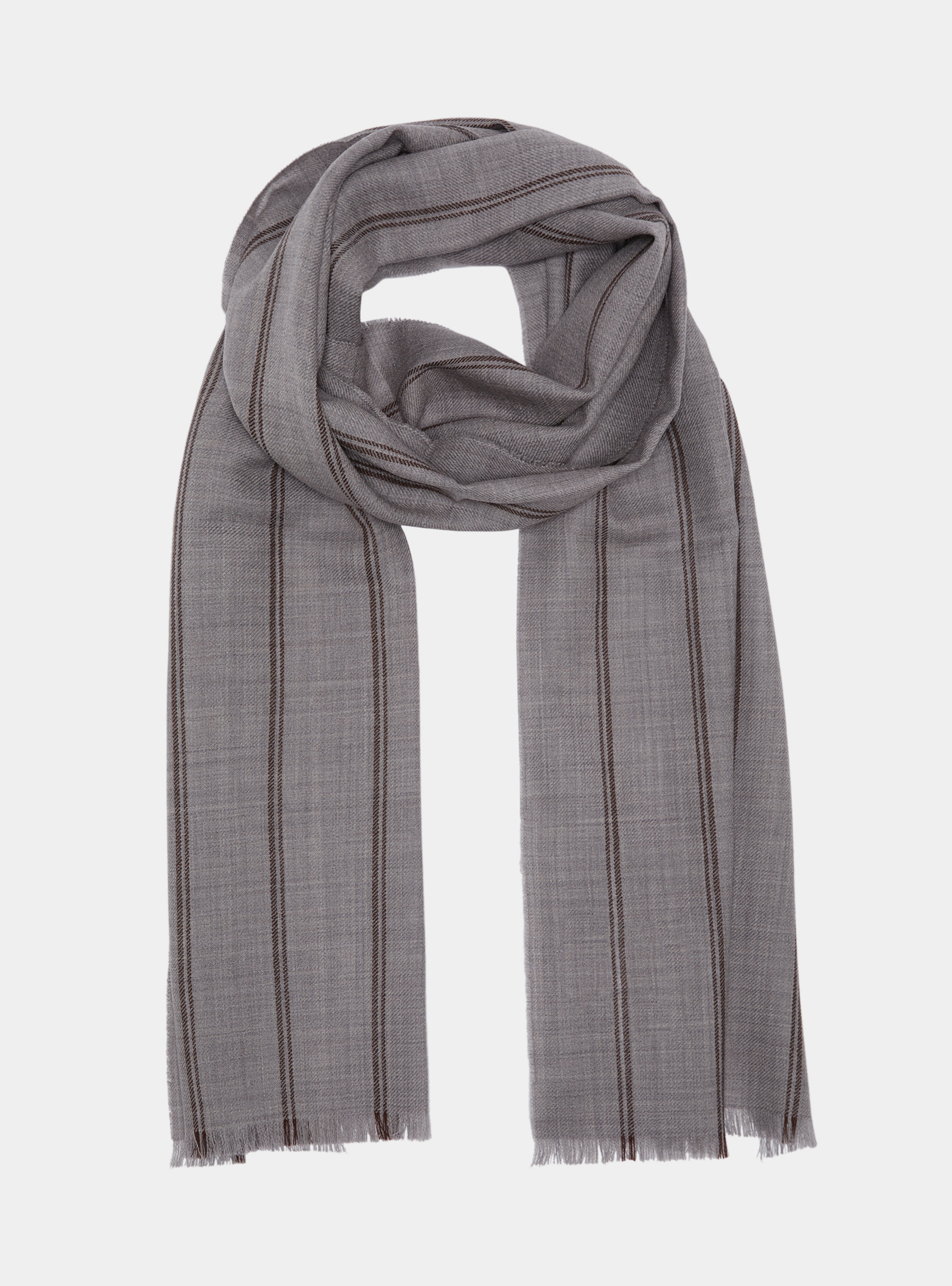 Sciarpa in pura lana a righe, GRIGIO MELANGE 0151C